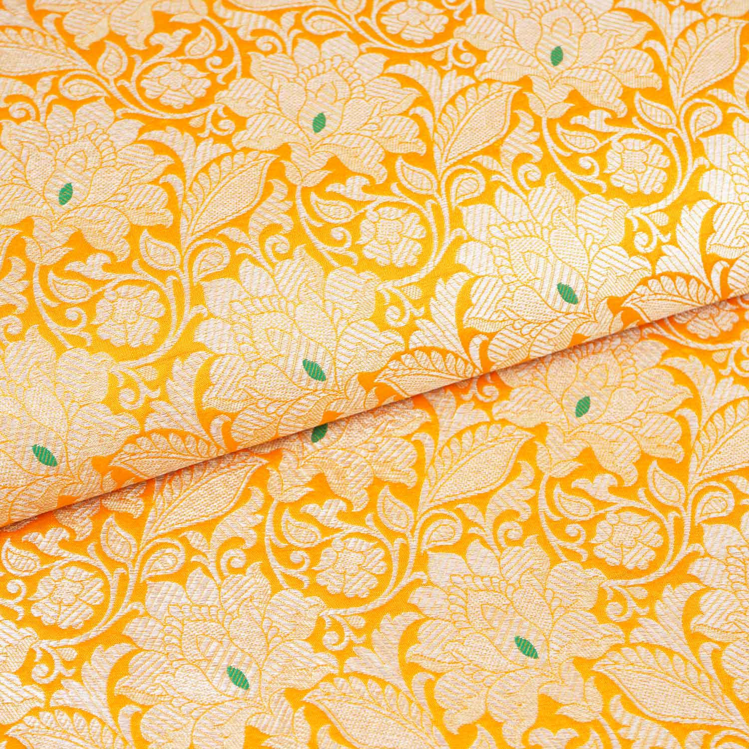 Mustard Yellow Silver Jaal Brocade Fabric NH-28911 - Image 3
