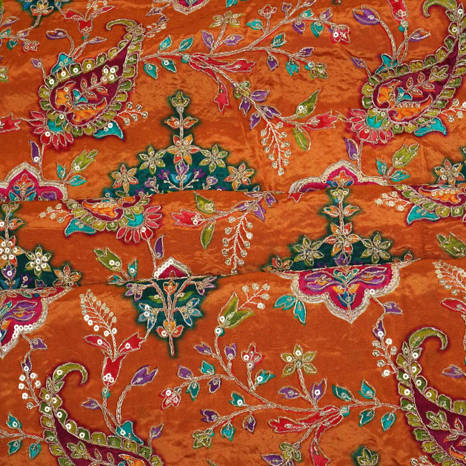 Mustard Yellow With Multicolour Floral Zari Embroidery Crepe Fabric VPC-27793 - Image 3