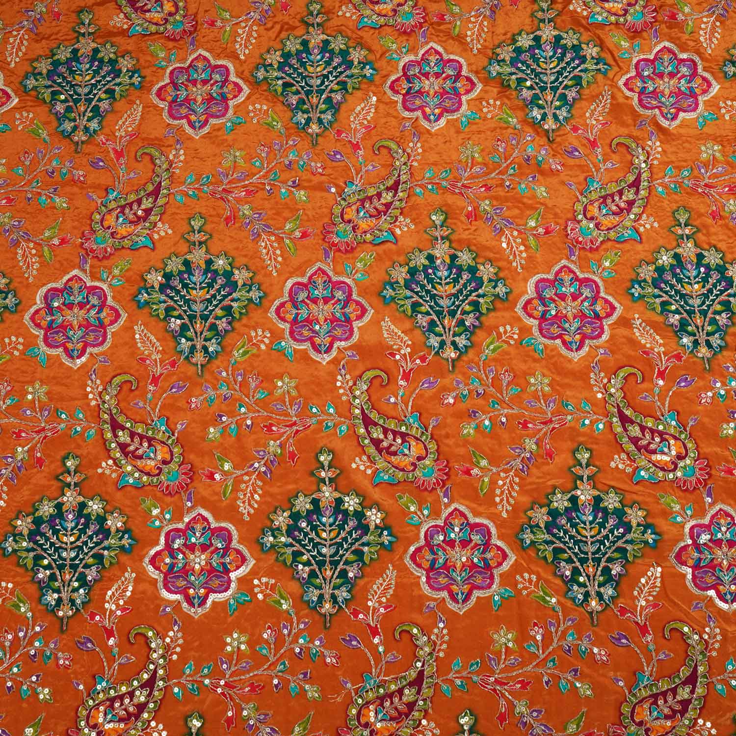 Mustard Yellow With Multicolour Floral Zari Embroidery Crepe Fabric VPC-27793 - Image 4