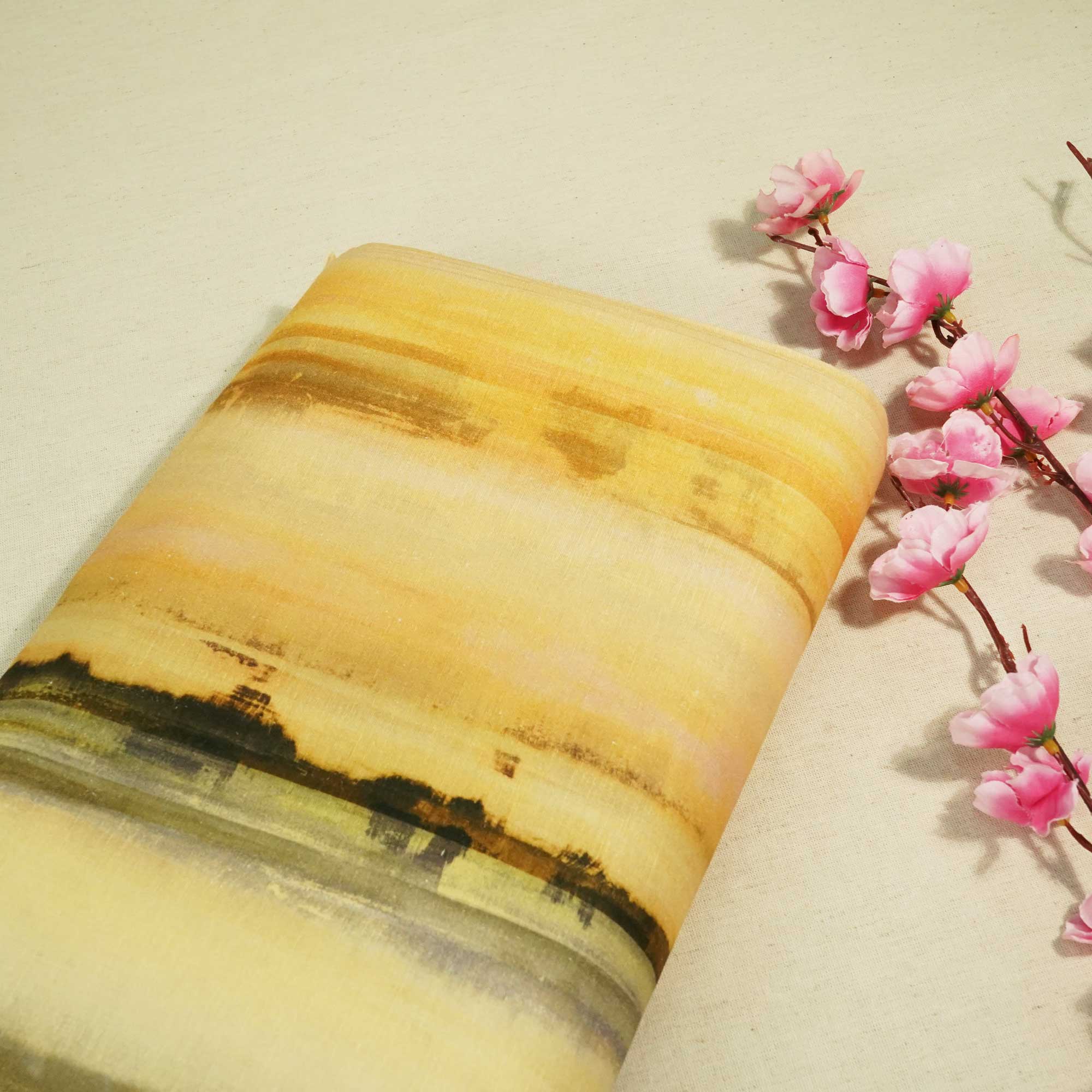Mustrad Yellow Shibori Print Linen Fabric RM-25353