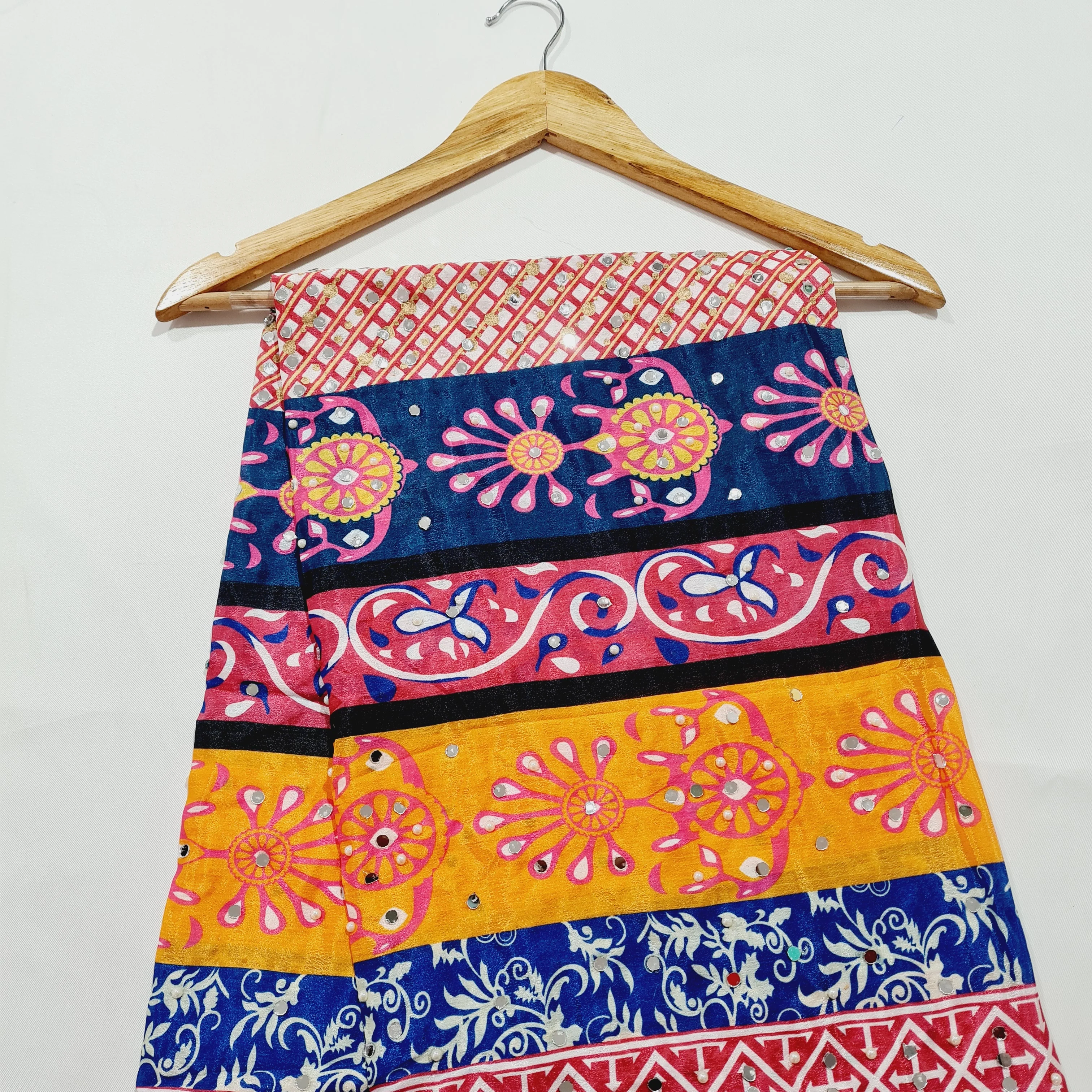 Mutlicolor Traditional Mirror Work Silk Dupatta - Image 3