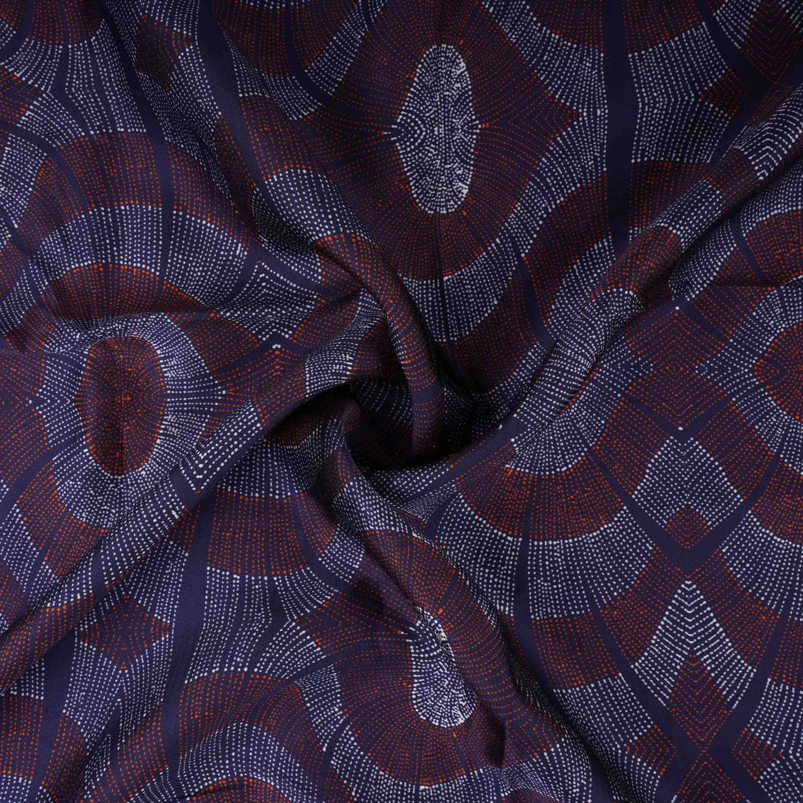 Navy Blue Abstract Print Satin Linen Fabric MT-30979 - Image 3