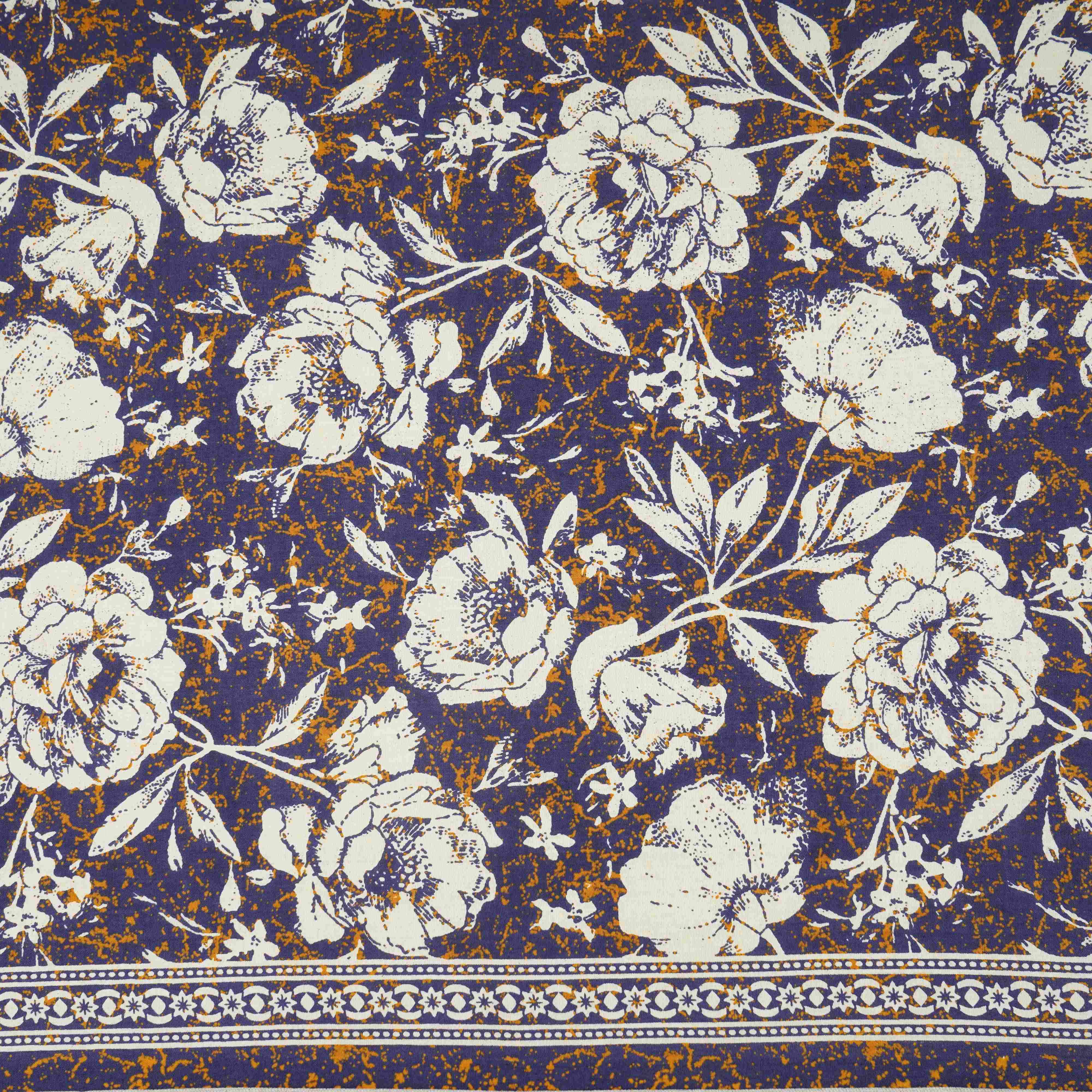 Navy Blue & White Floral Print Cotton Fabric OG-30314 - Image 2