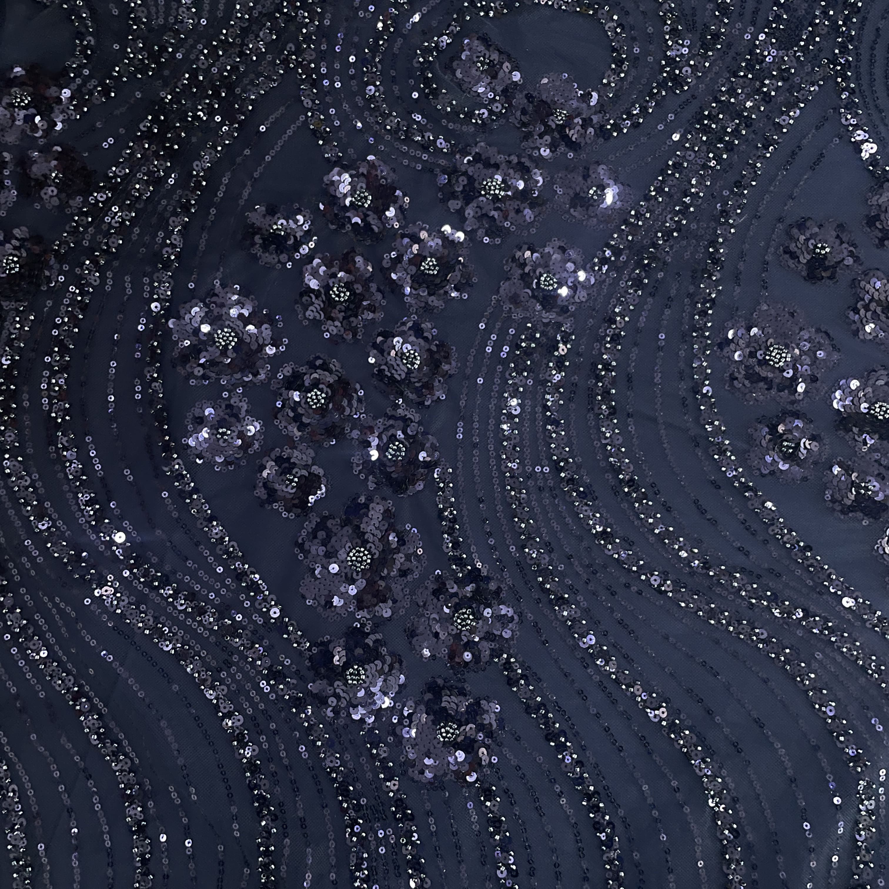 Navy Blue Cutdana Sequins Embroidery Net Fabric 19979 - Image 3