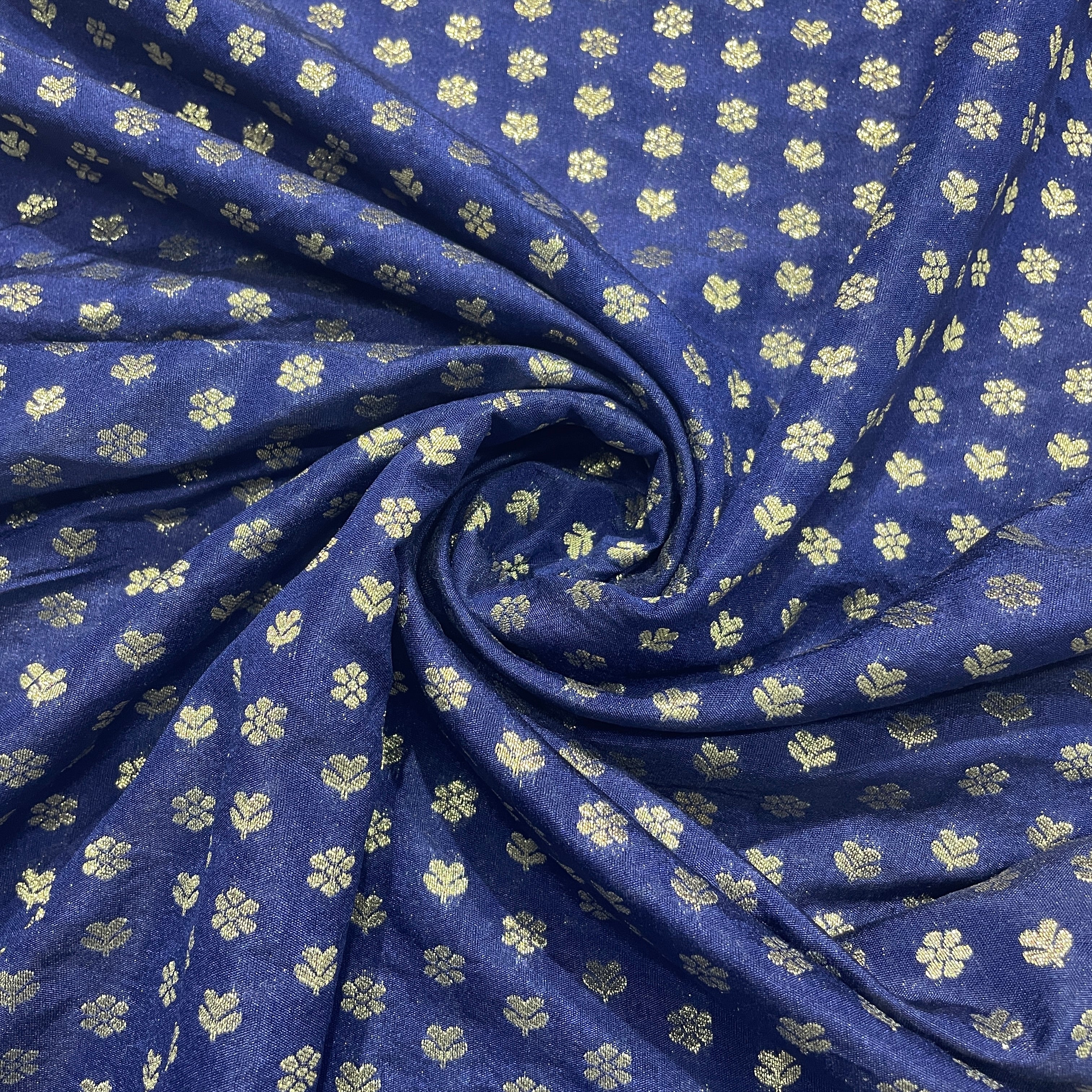 Navy Blue Floral Chanderi Fabric