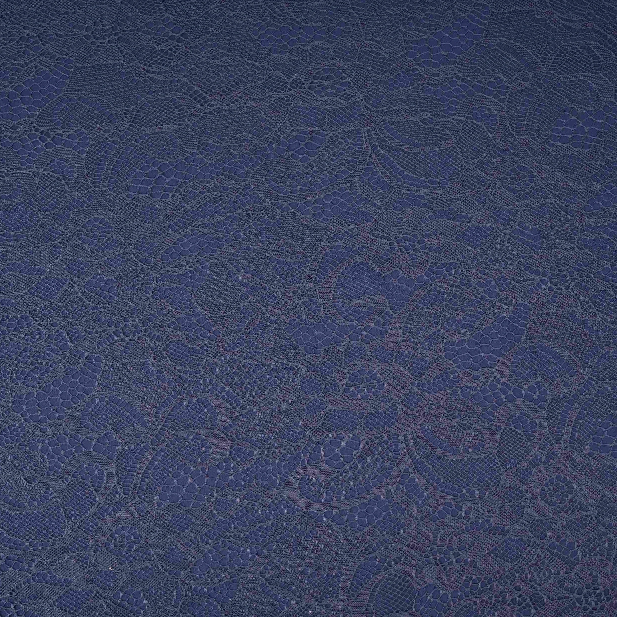 Navy Blue Floral Embroidery Lace Fabric LI-32192 - Image 2