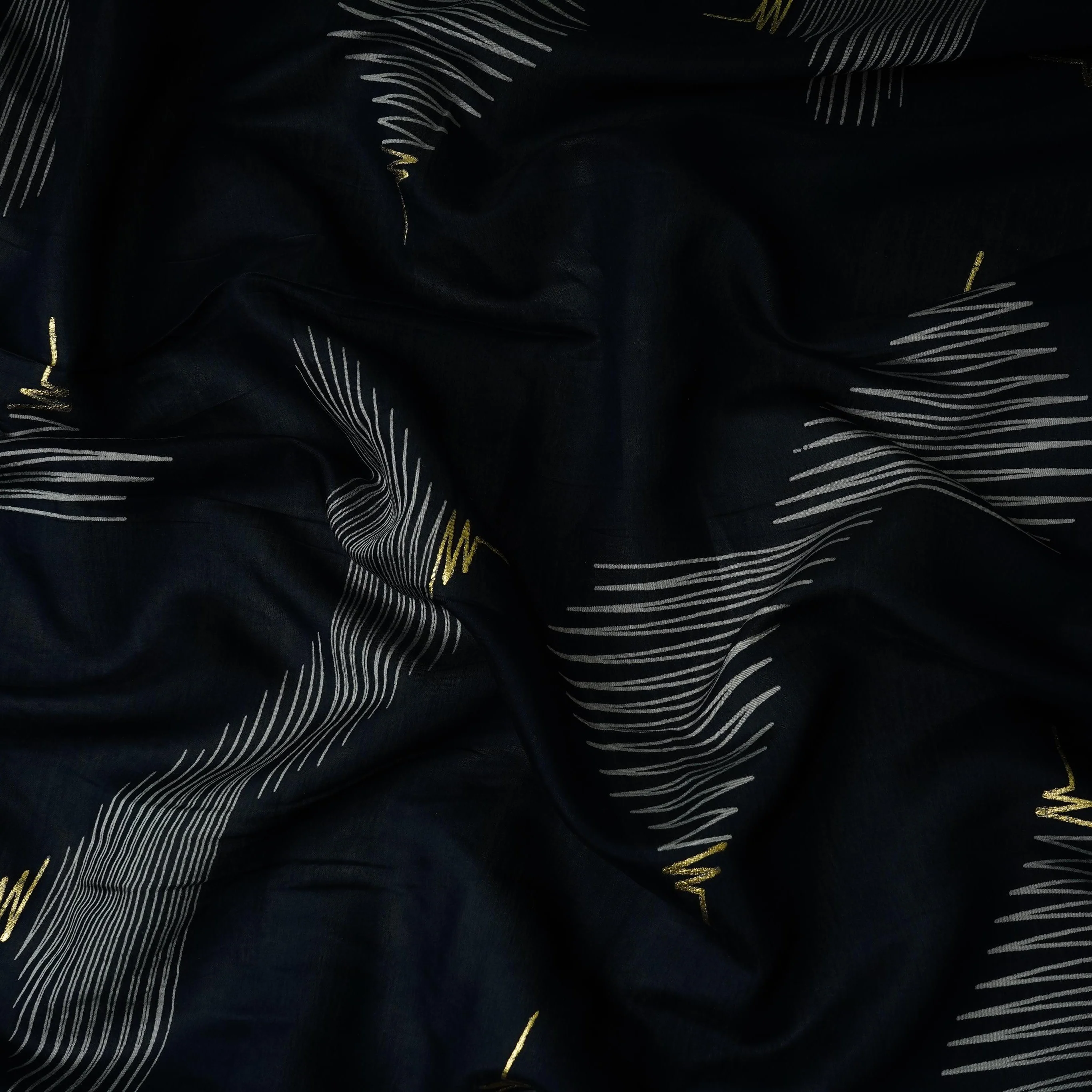 Navy Blue Foil Abstract print Eri Cotton Fabric MTFG-31067 - Image 5