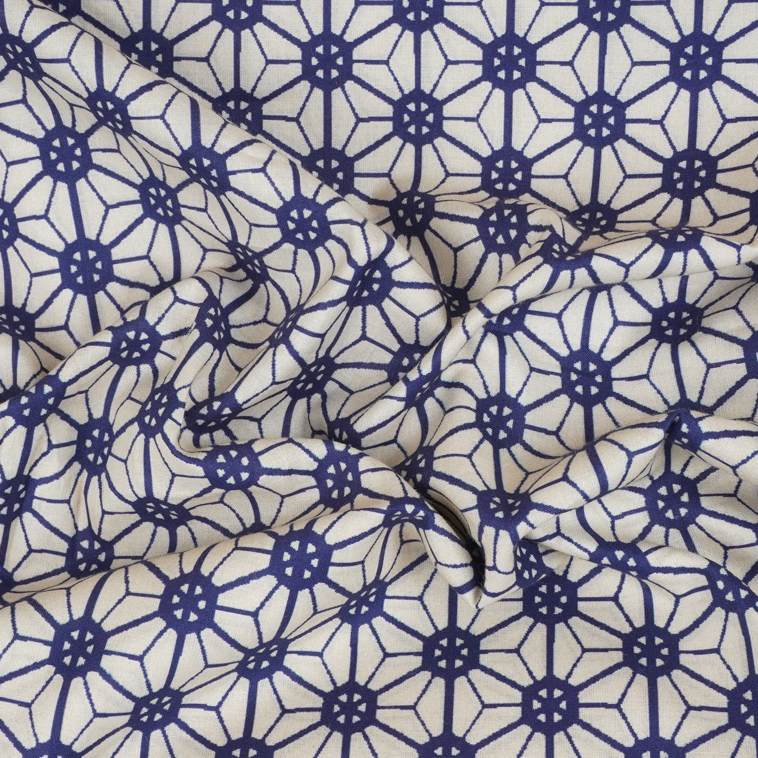 Navy Blue Geometrical Print Cotton Fabric MT-29485 - Image 3