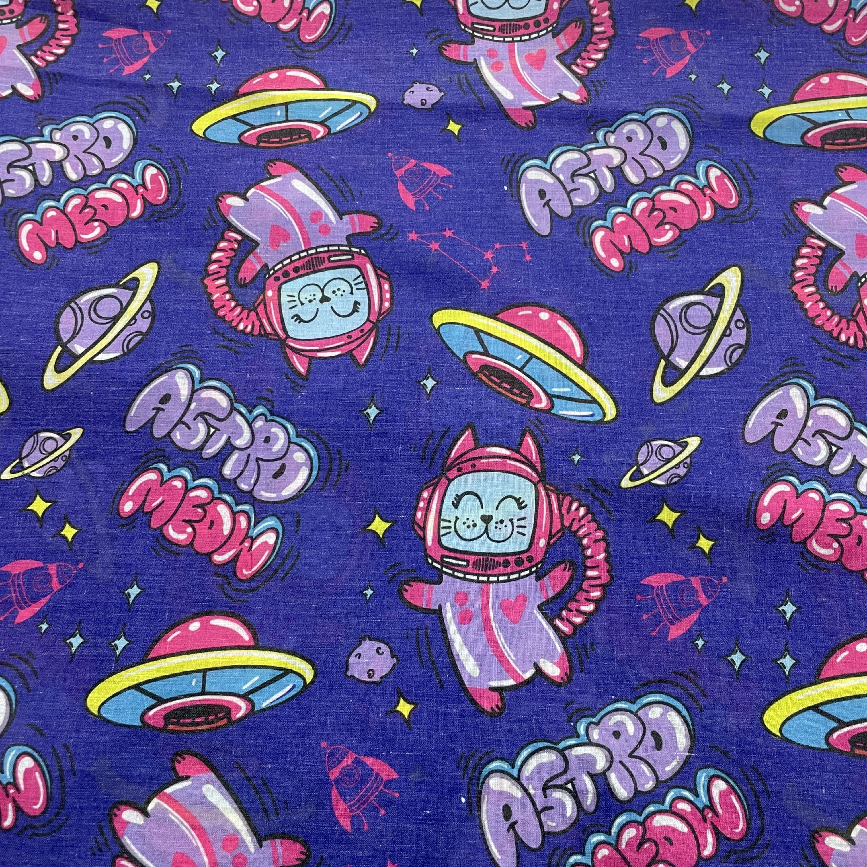Navy Blue Kids Print Cotton Fabric - Image 2