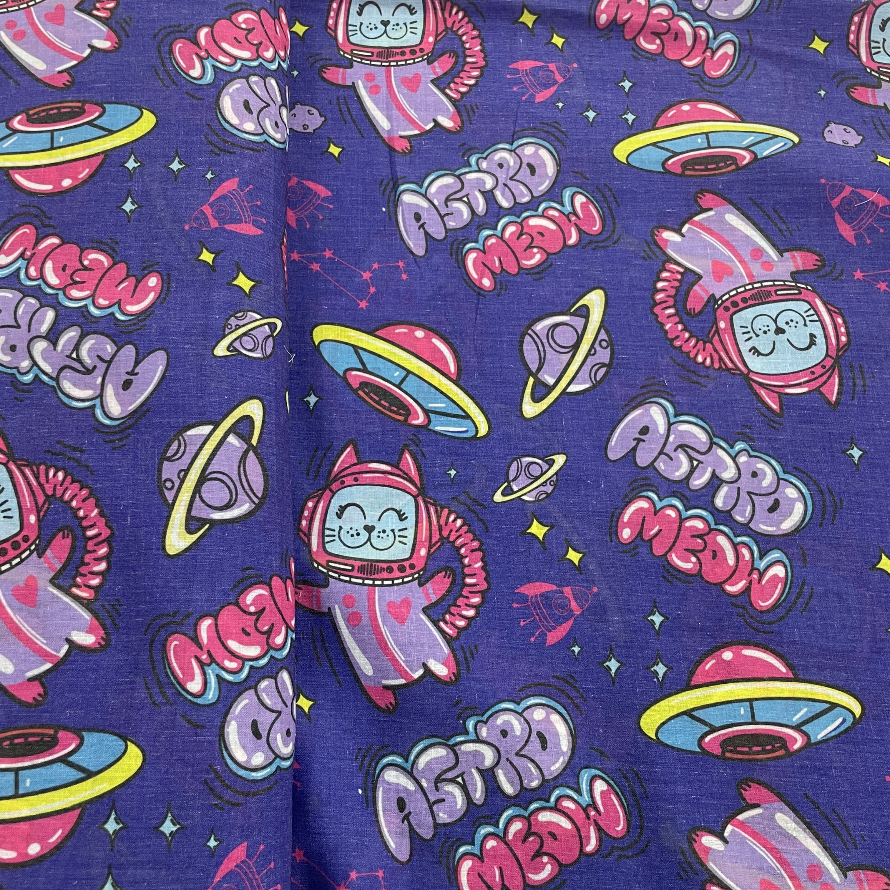 Navy Blue Kids Print Cotton Fabric - Image 3