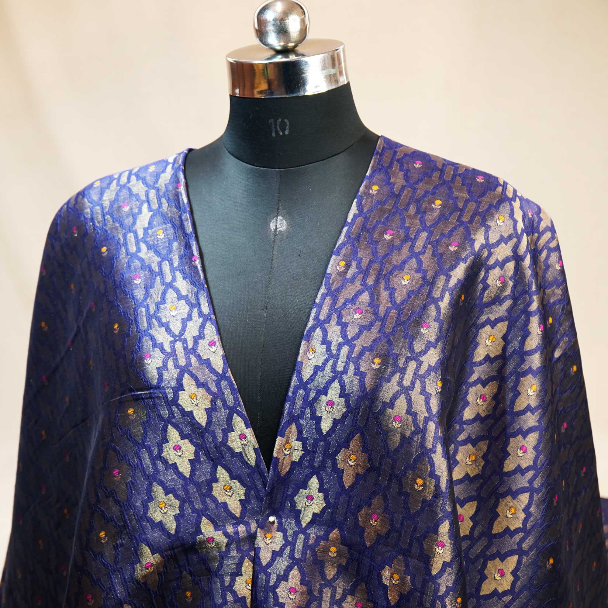 Navy Blue Mina Booti Dupian Silk Tissue YF-24380 - Image 4