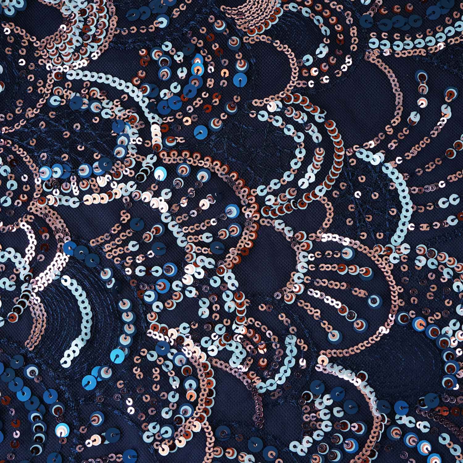 Navy Blue & Multicolor Handwork Imported Sequence Embroidery Net CF-9000 - Image 5