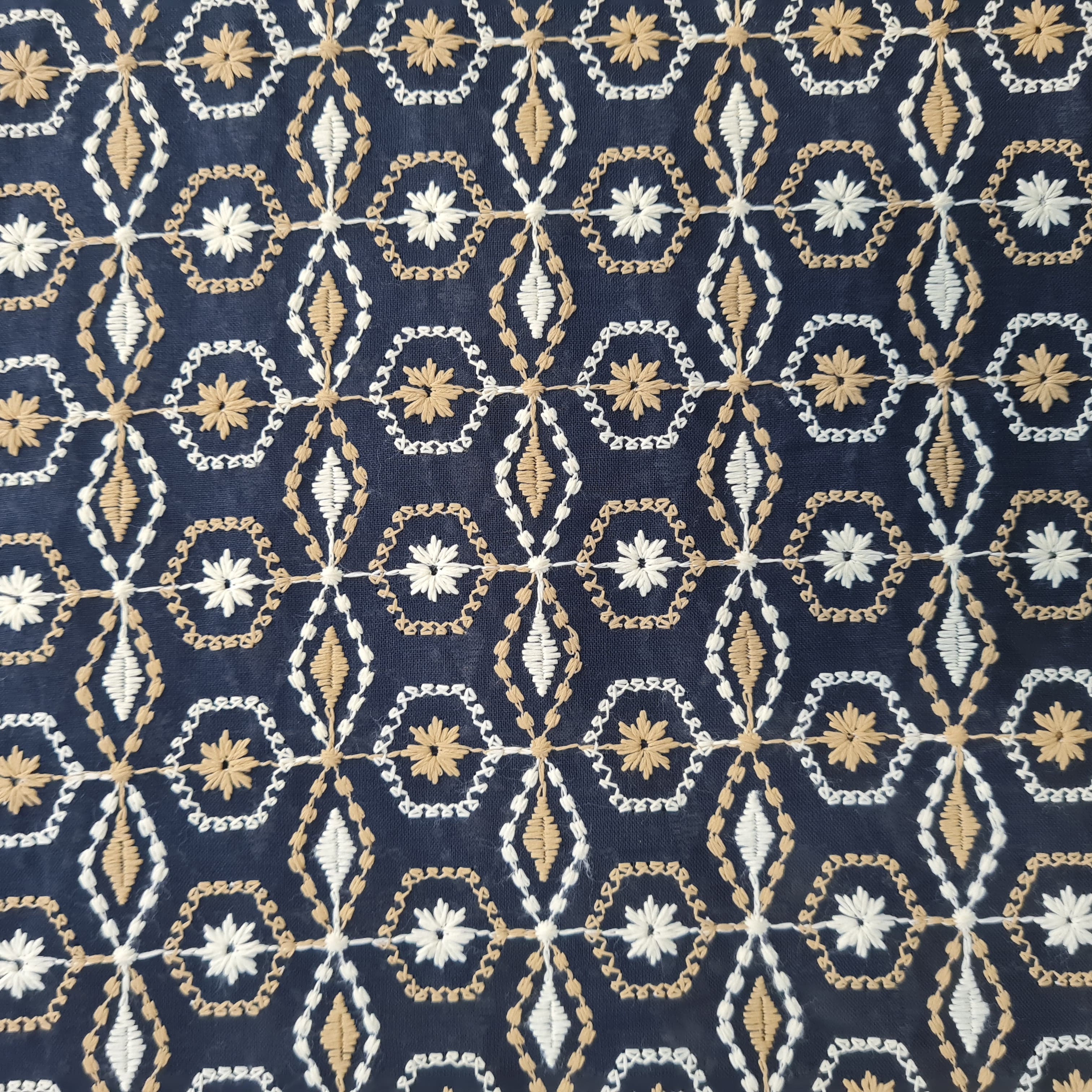Navy Blue Thread Embroidery Cotton Fabric 17998 - Image 3