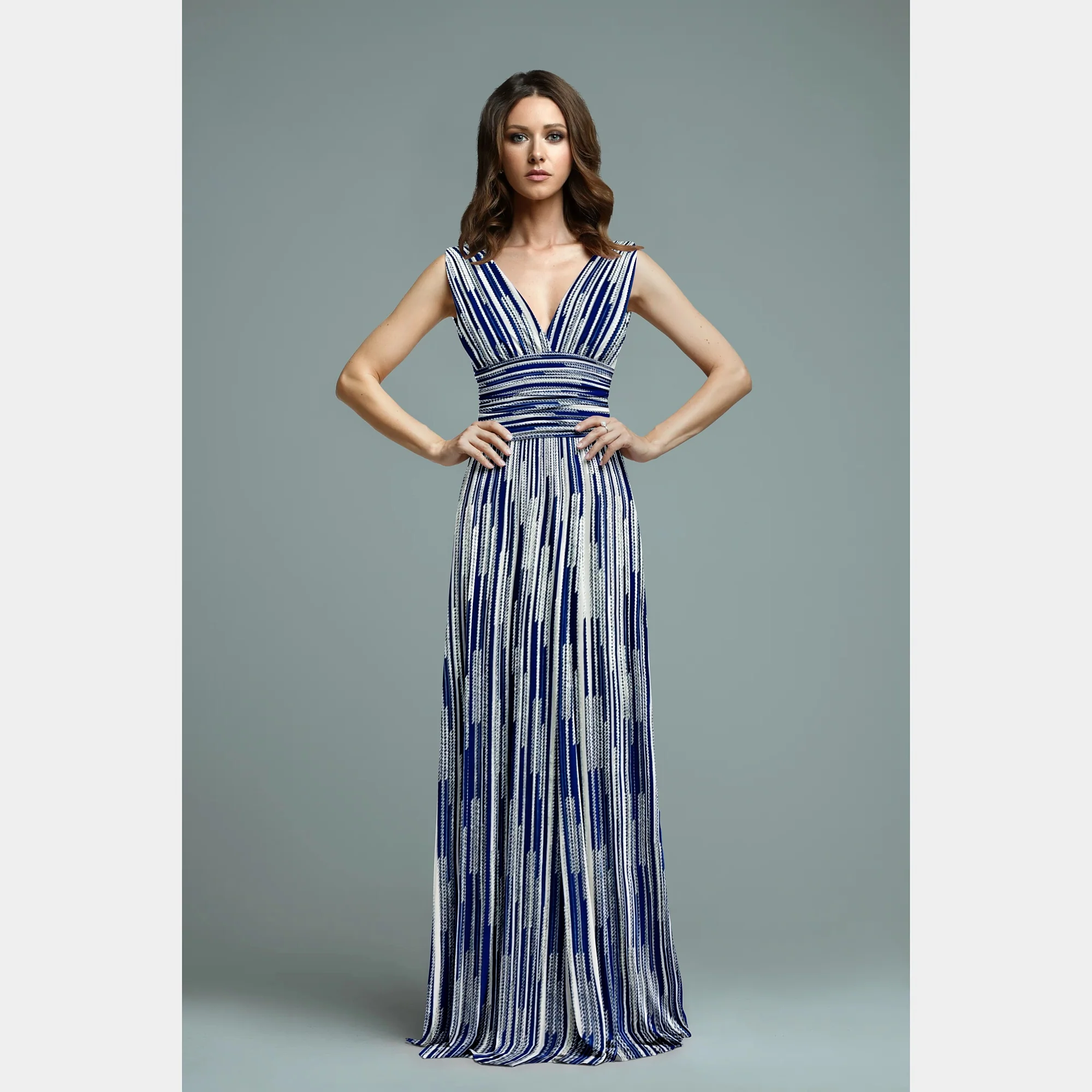 Navy Blue White Stripes With Foil Knitted Lycra Fabric - Image 4