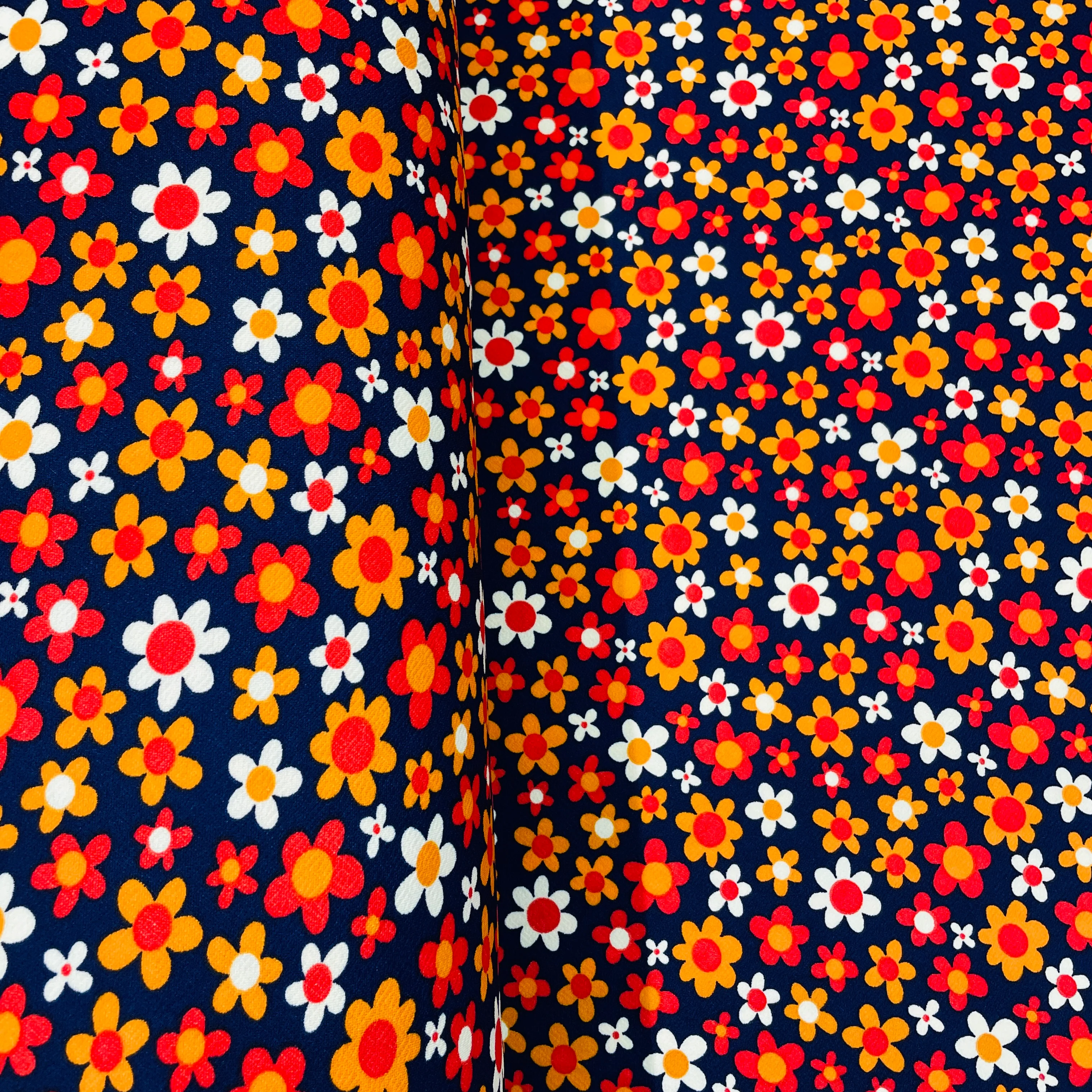 Navy Blue with Multicolor Floral Crepe Lycra Fabric