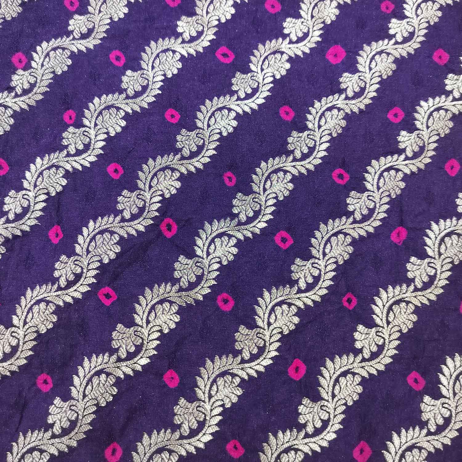 Navy Blue Zari bandhej Jacquard Silk NH-13364 - Image 3