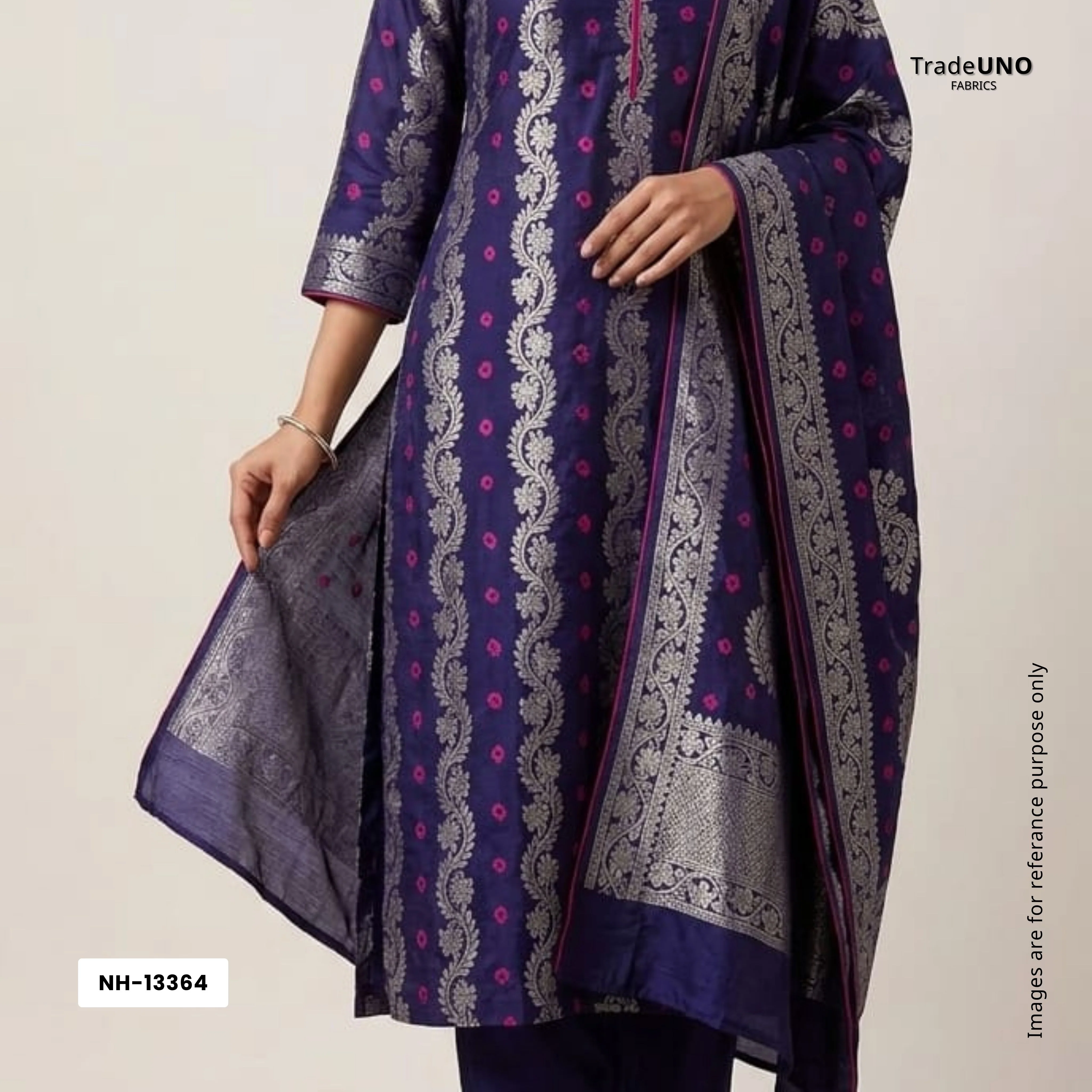 Navy Blue Zari bandhej Jacquard Silk NH-13364 - Image 4