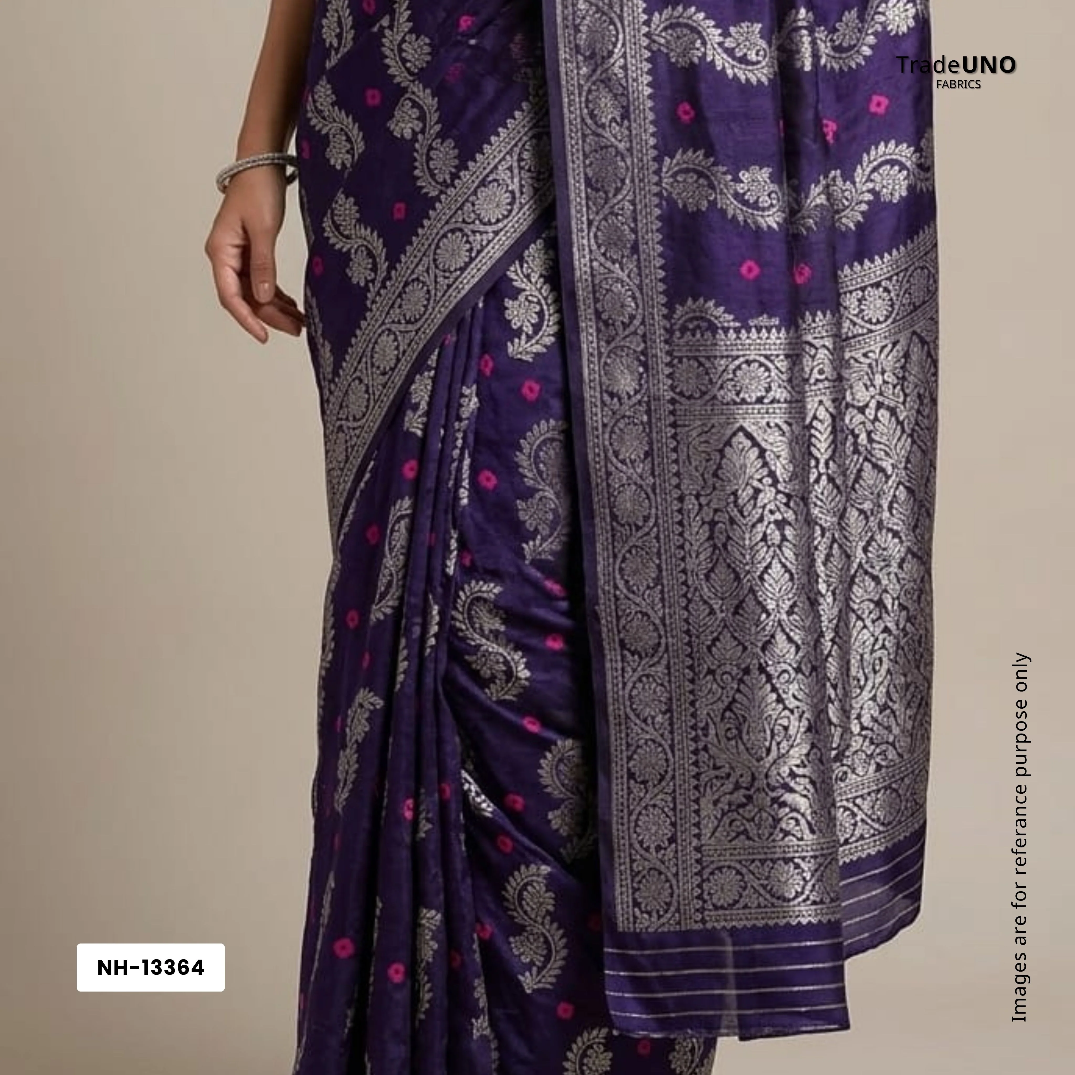 Navy Blue Zari bandhej Jacquard Silk NH-13364 - Image 5