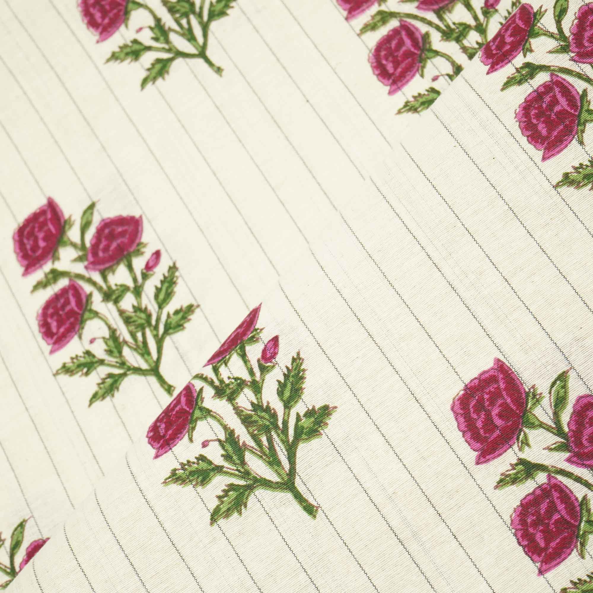 Off White & Pink floral Print Cotton Jacquard Fabric SCF-23845 - Image 3