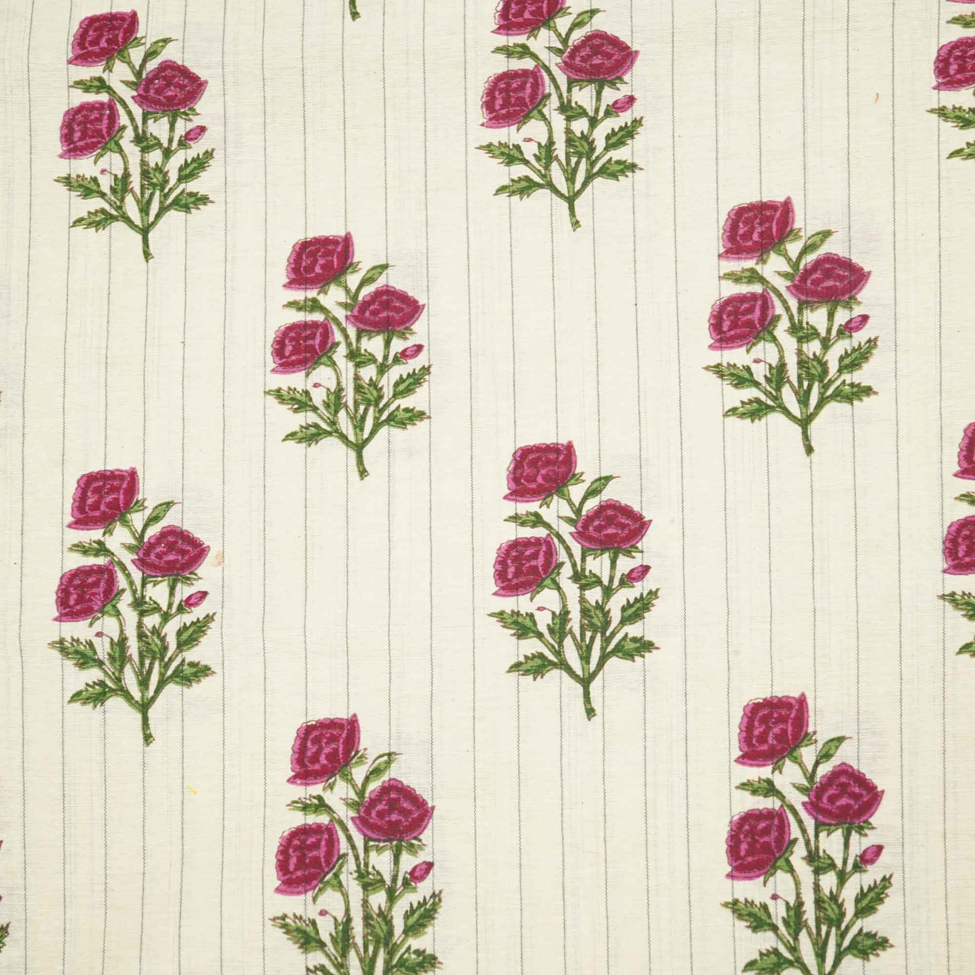 Off White & Pink floral Print Cotton Jacquard Fabric SCF-23845 - Image 4