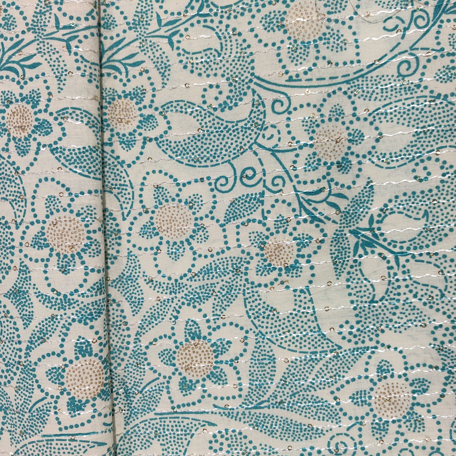 Off White Blue Floral Foil Thread Sequins Embroidery 15423 - Image 3