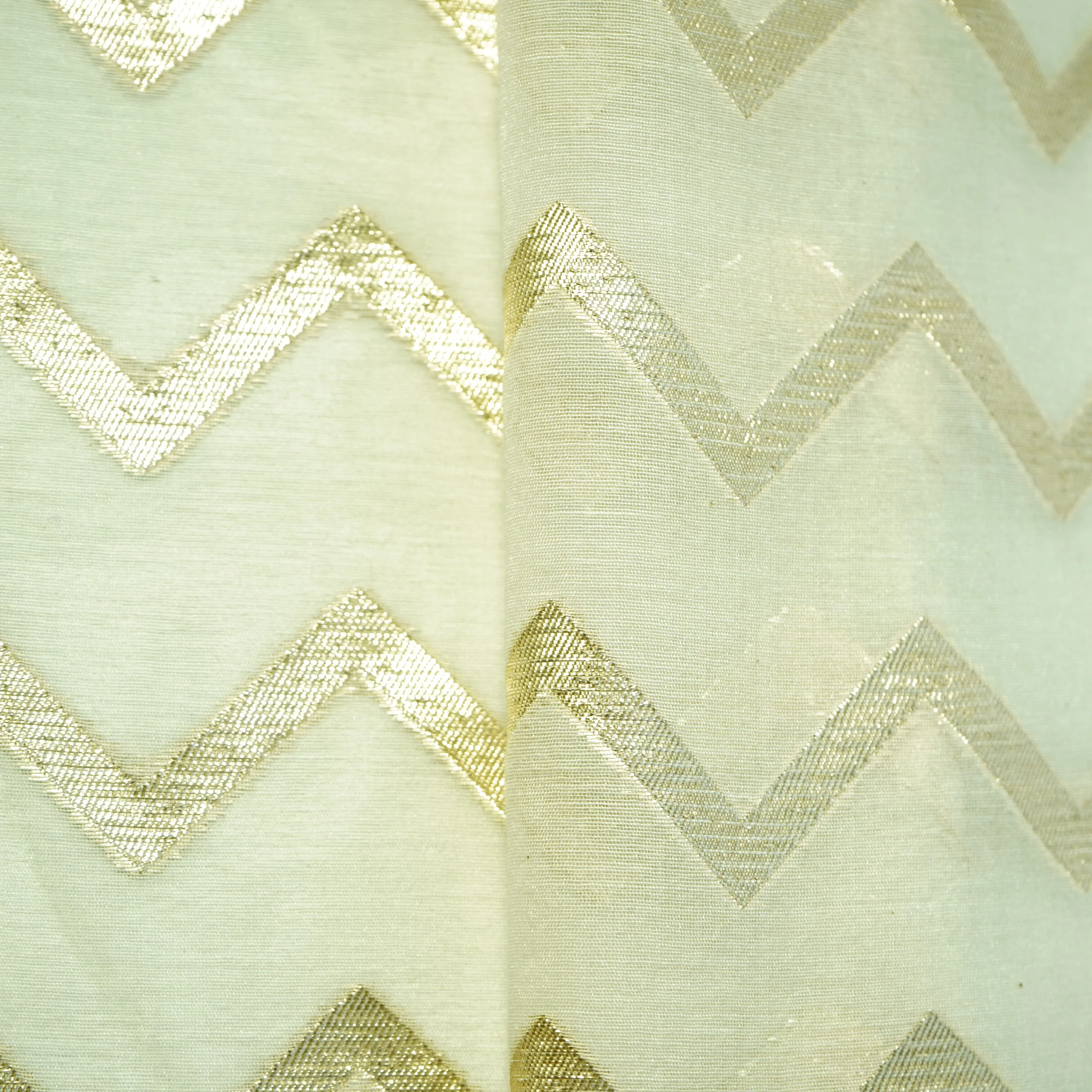 Off White Chevron Dyeable Chanderi Fabric - Image 2