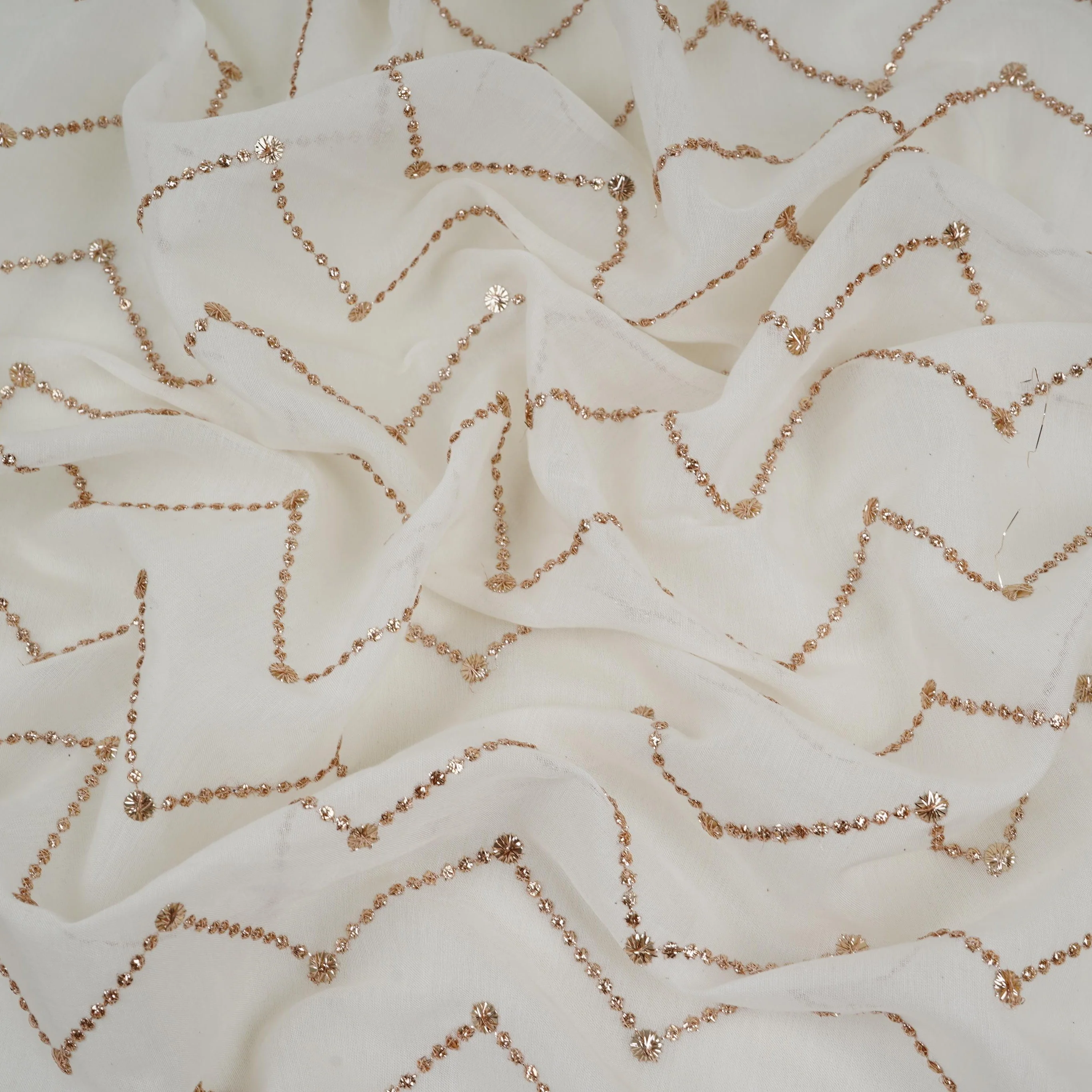 Off White Dyeable Chevron embroidery Mul Chanderi Fabric VF-32048 - Image 3