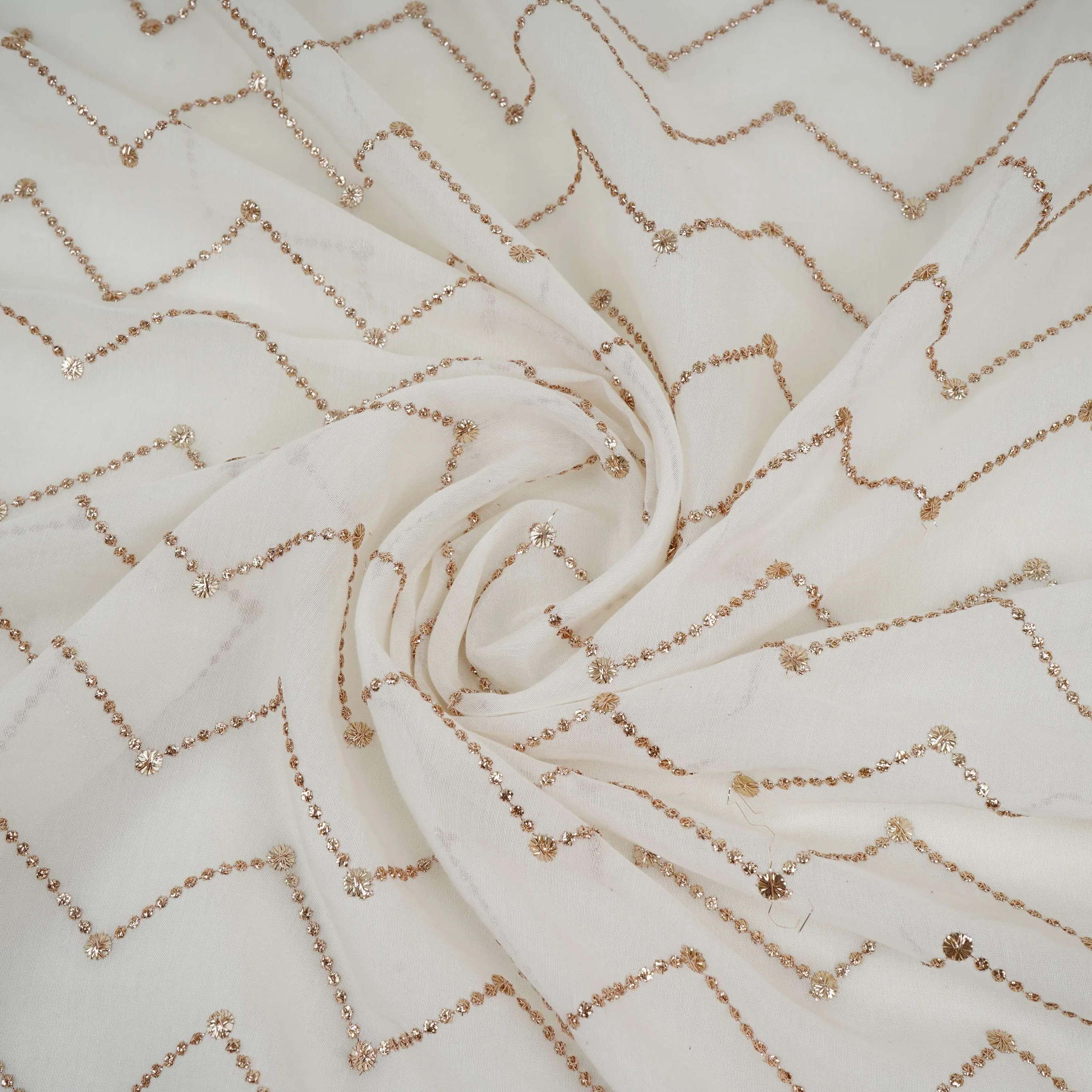 Off White Dyeable Chevron embroidery Mul Chanderi Fabric VF-32048 - Image 4