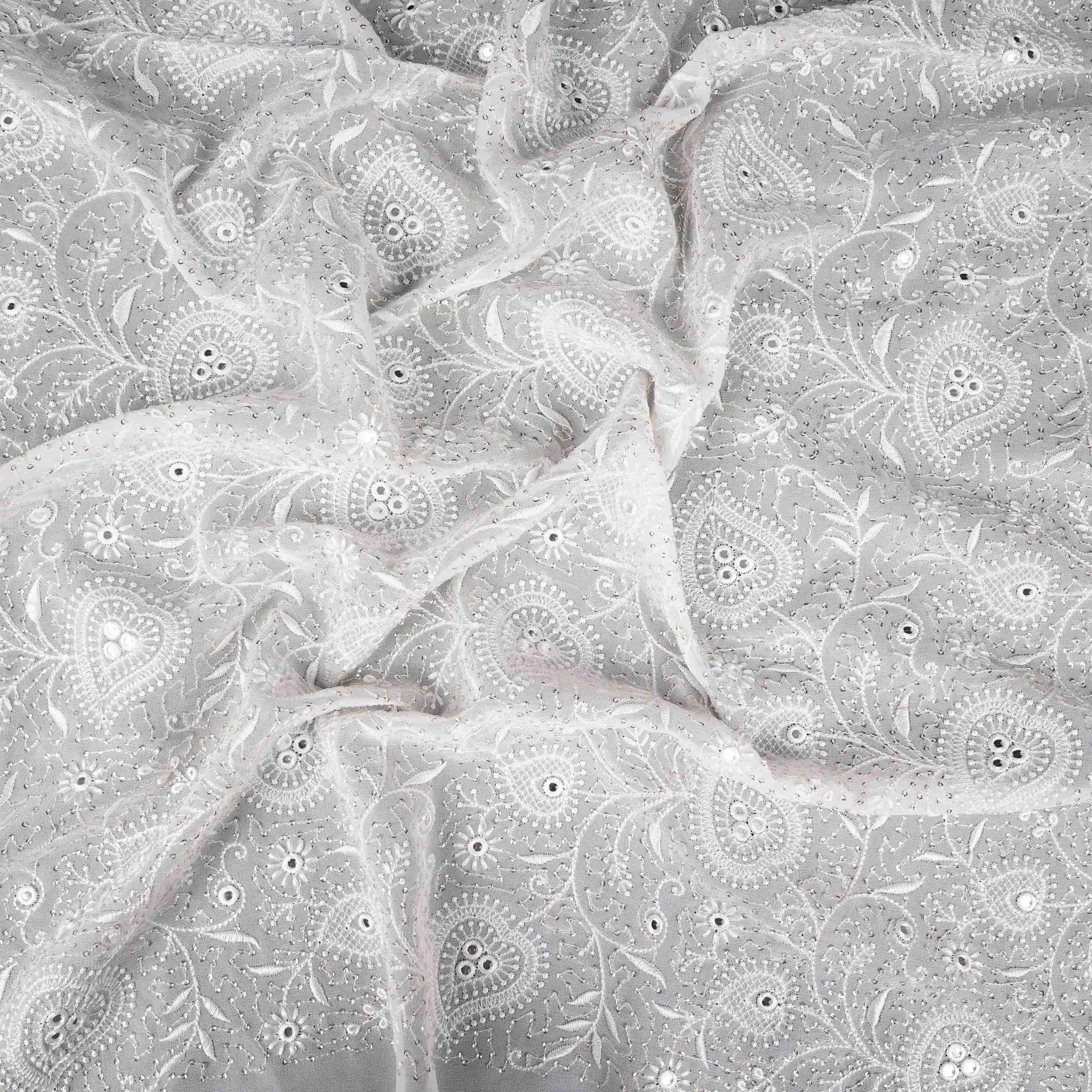 Off White Dyeable Chikankari embroidery Georgette Fabric VFS-31525 - Image 3