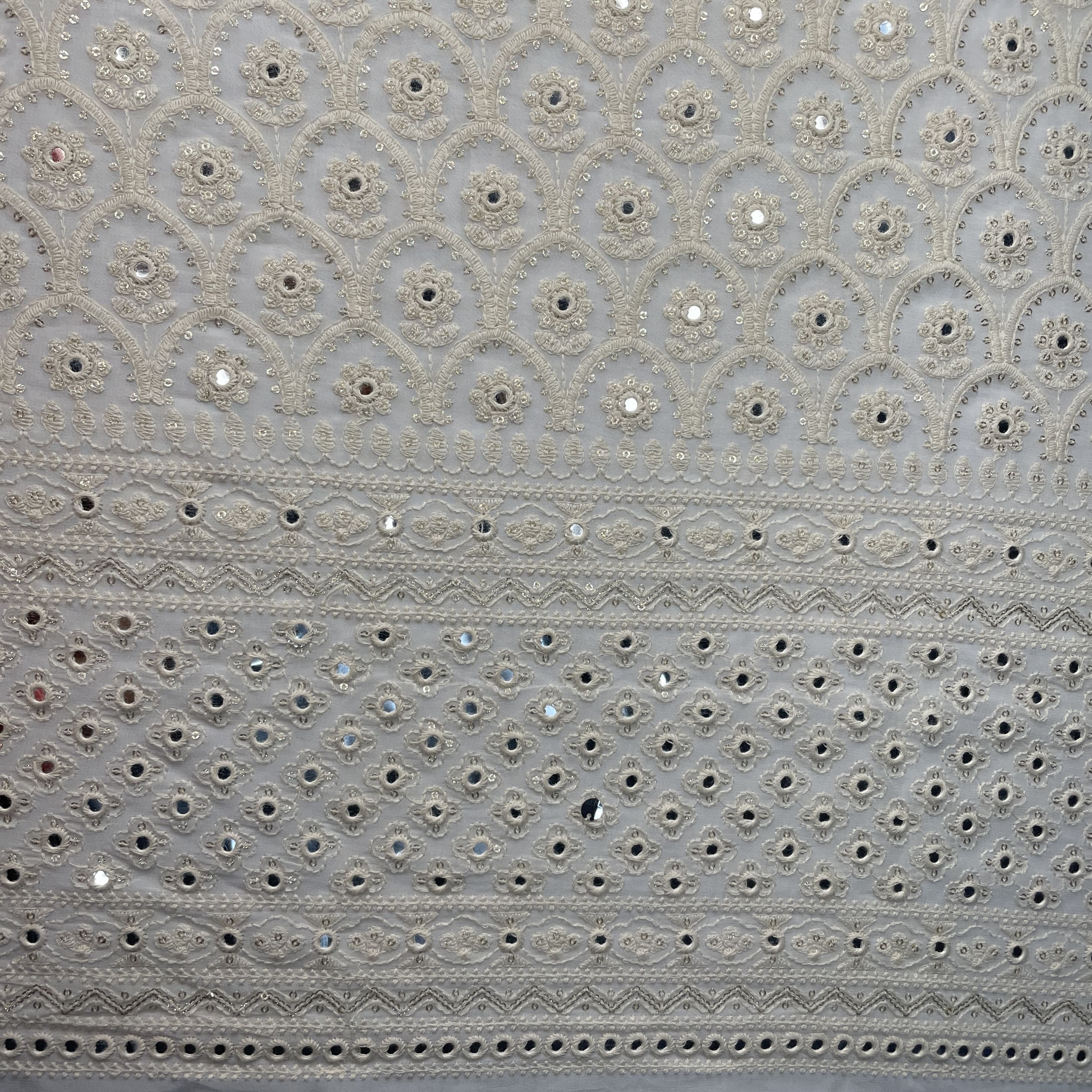 Off White Dyeable Sequins Embroidery Georgette Fabric 18785 - Image 4