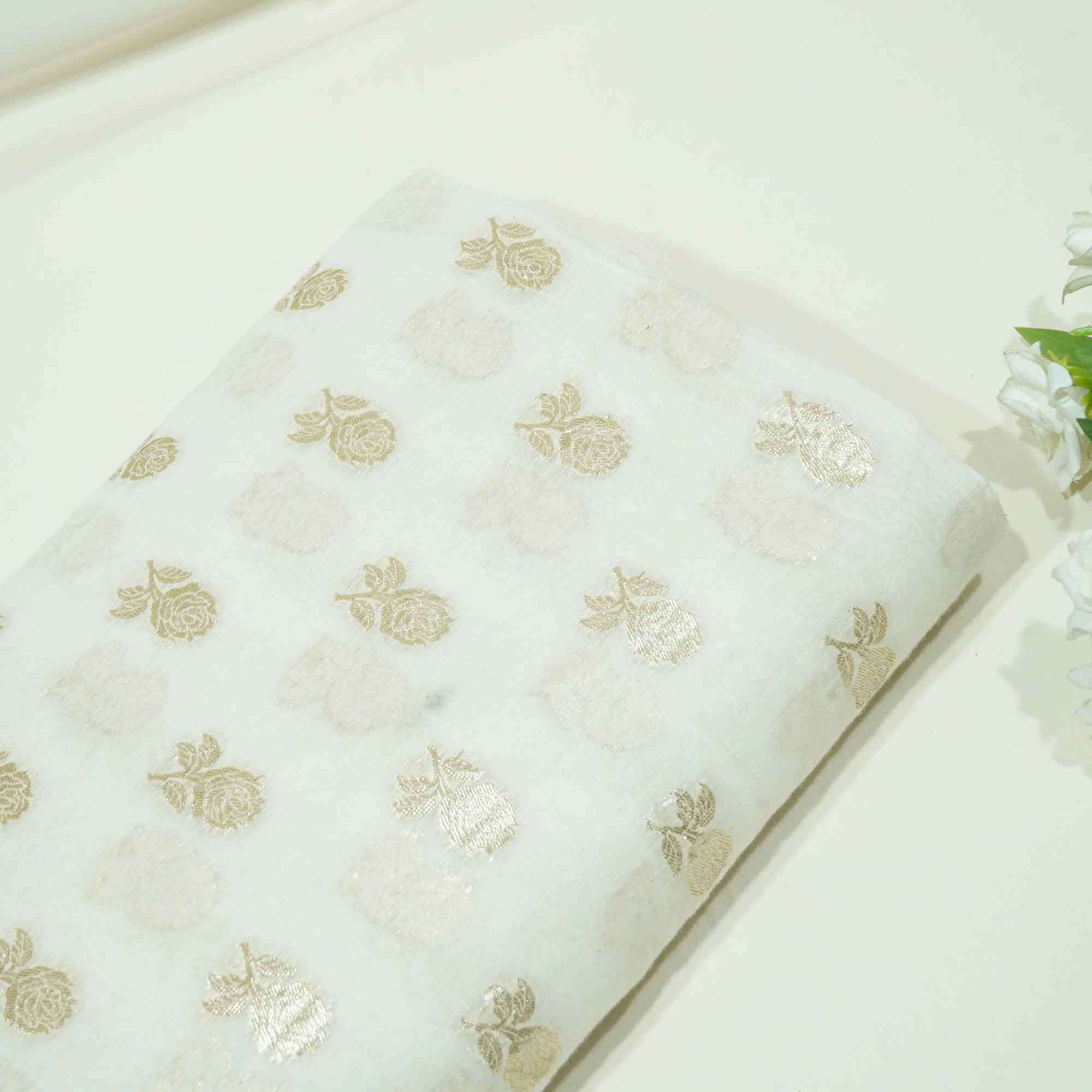 Off White Floral Buti Dyeable Chanderi KRE-15622