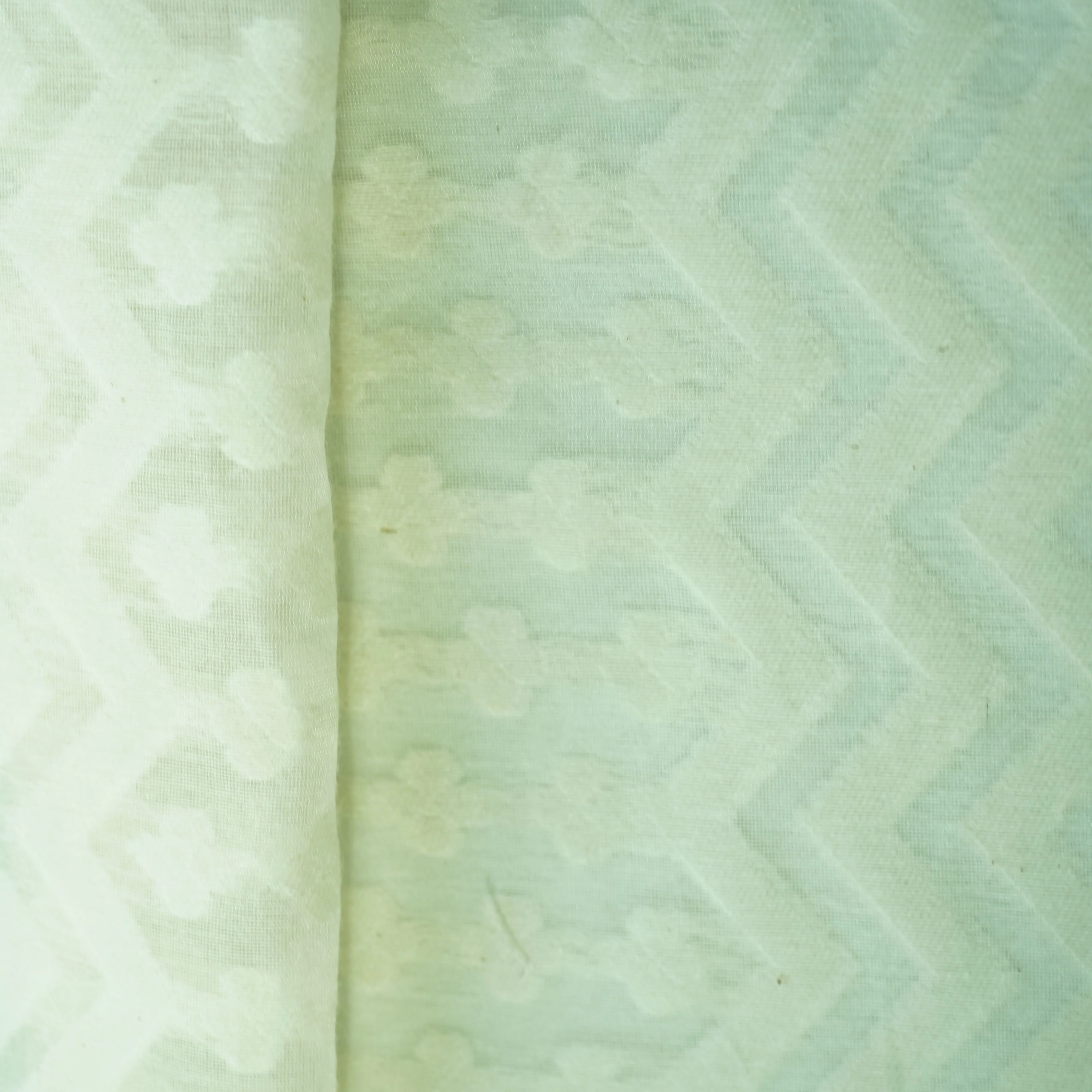 Off White Floral Handloom Dyeable Cotton Staple Fabric - Image 2