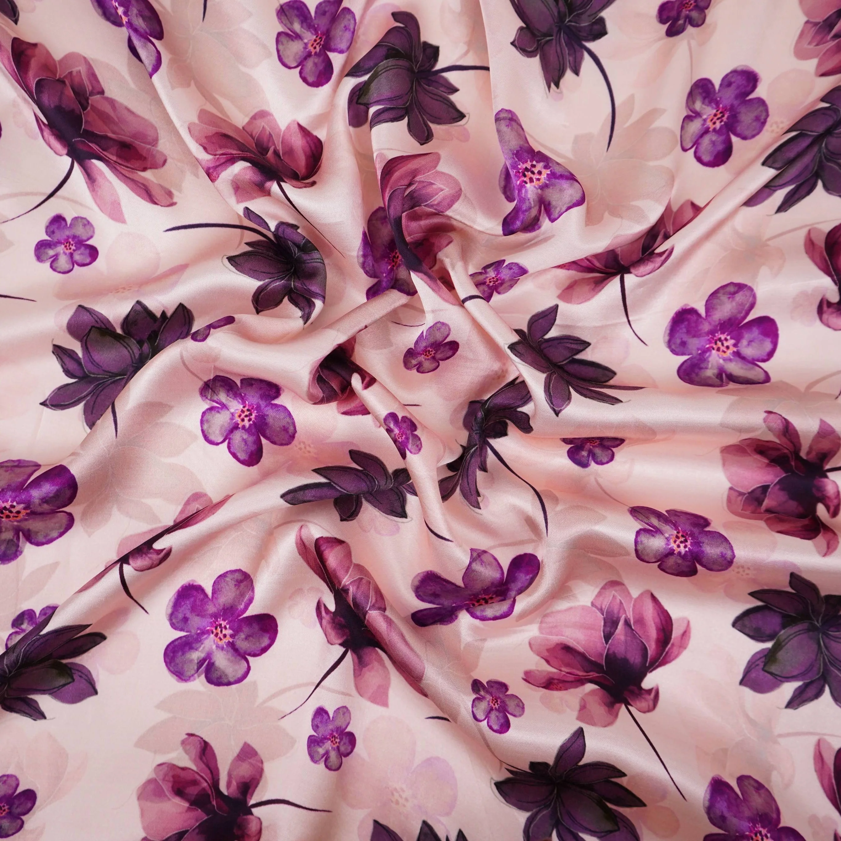 Off White floral print Silk Satin Fabric NVC-31568 - Image 3