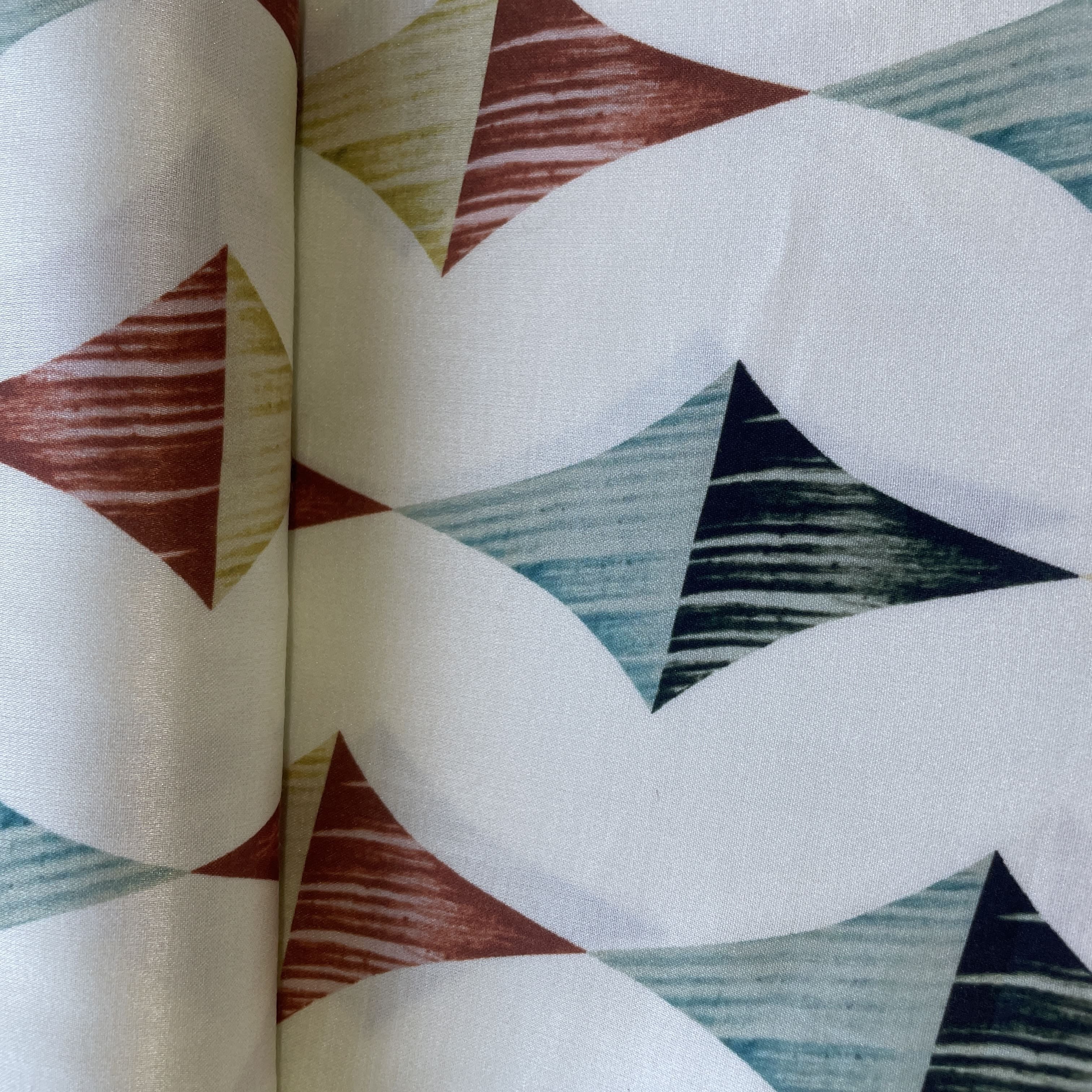 Off White Geomatrical Print Modal Satin Fabric 17166 - Image 3