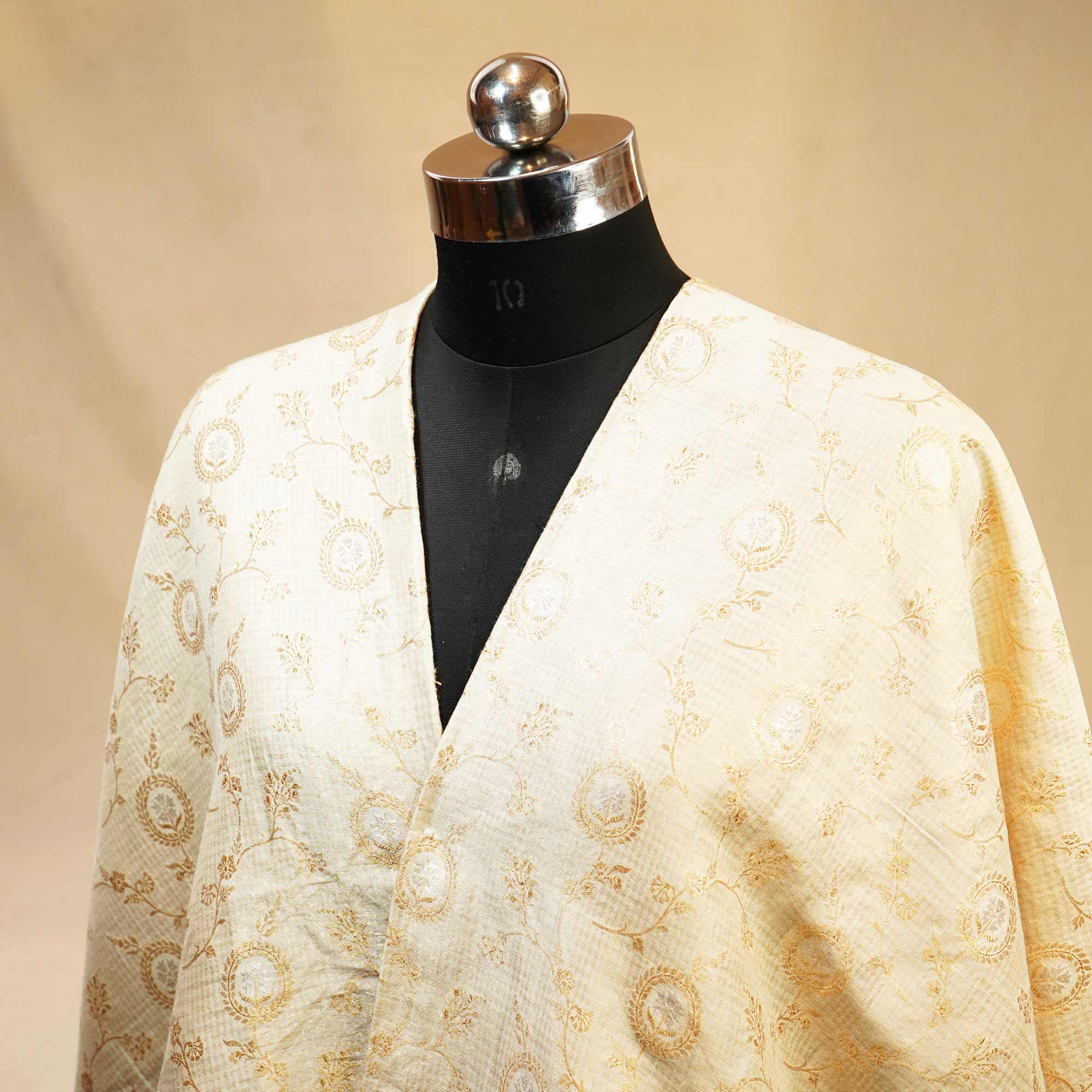 Off White & Golden Rupa Jaal Rangkat Munga Silk Tissue YF-24434 - Image 4