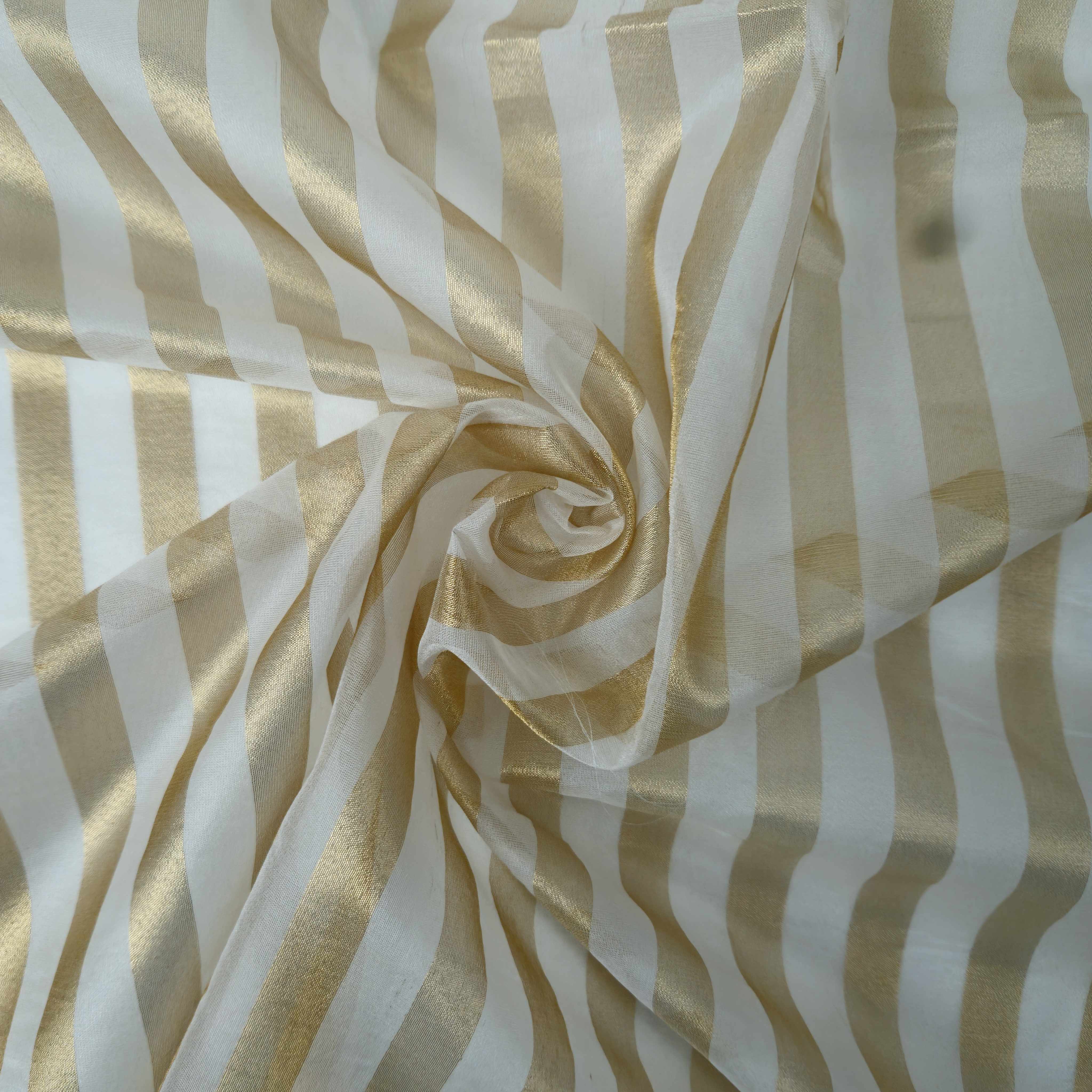 Off White Golden Stripes Dyeable Tissue Fabric GT-32610 - Image 3