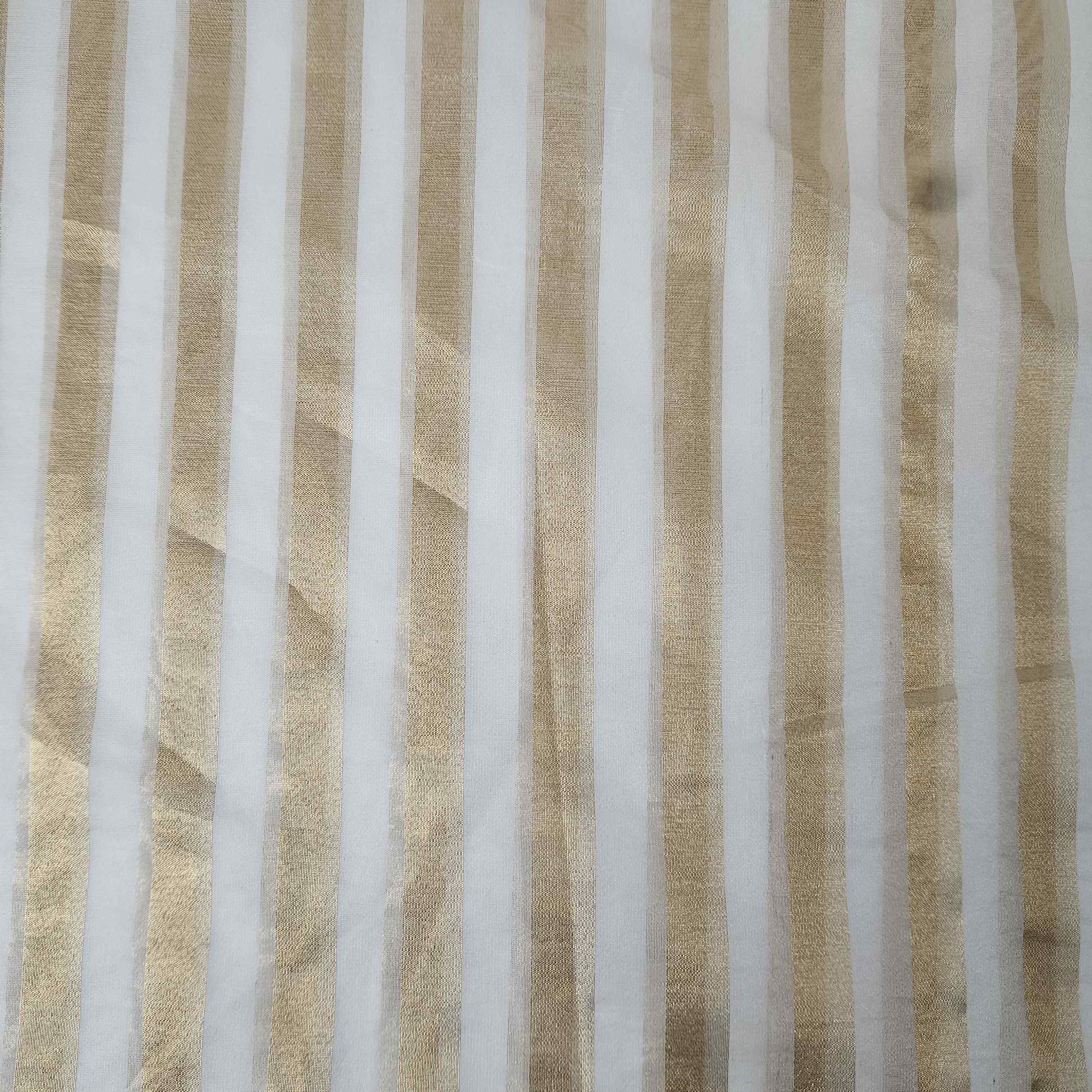 Off White Golden Stripes Dyeable Tissue Fabric GT-32610 - Image 4