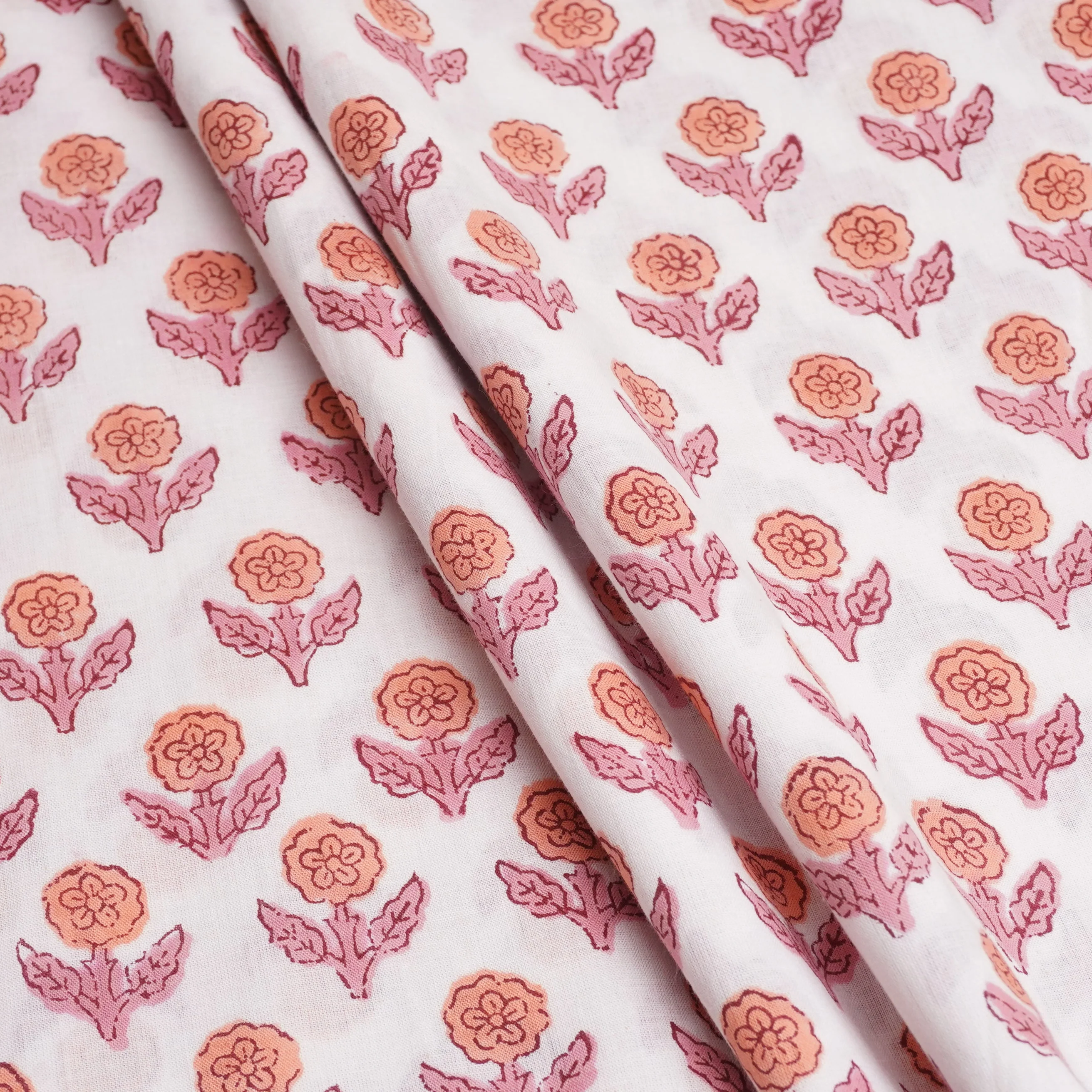Off White Handblock Print Cotton Fabric DH-29436 - Image 4