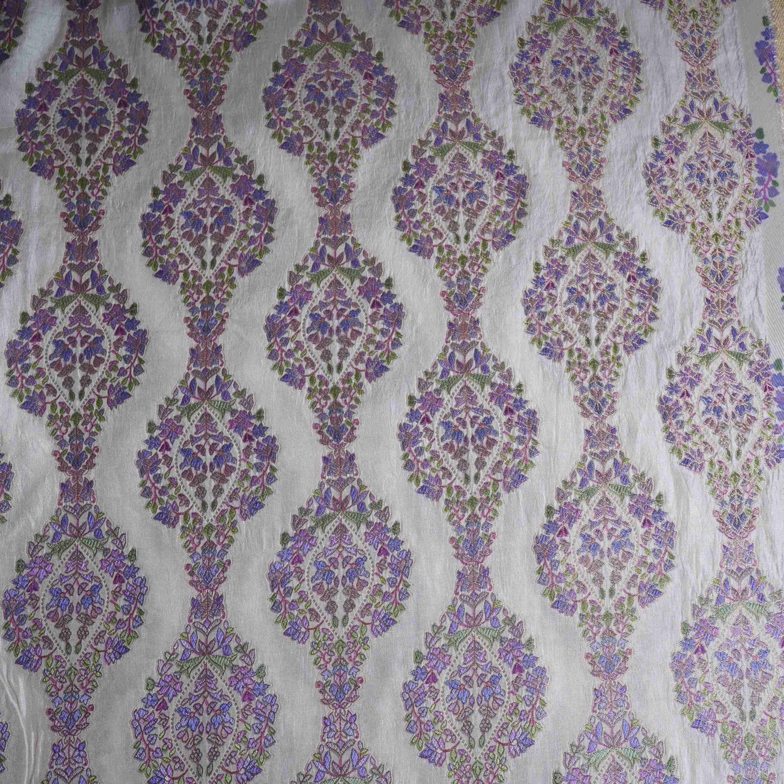 Off White Meenakari Dola Jacquard Fabric SGS-30710 - Image 2