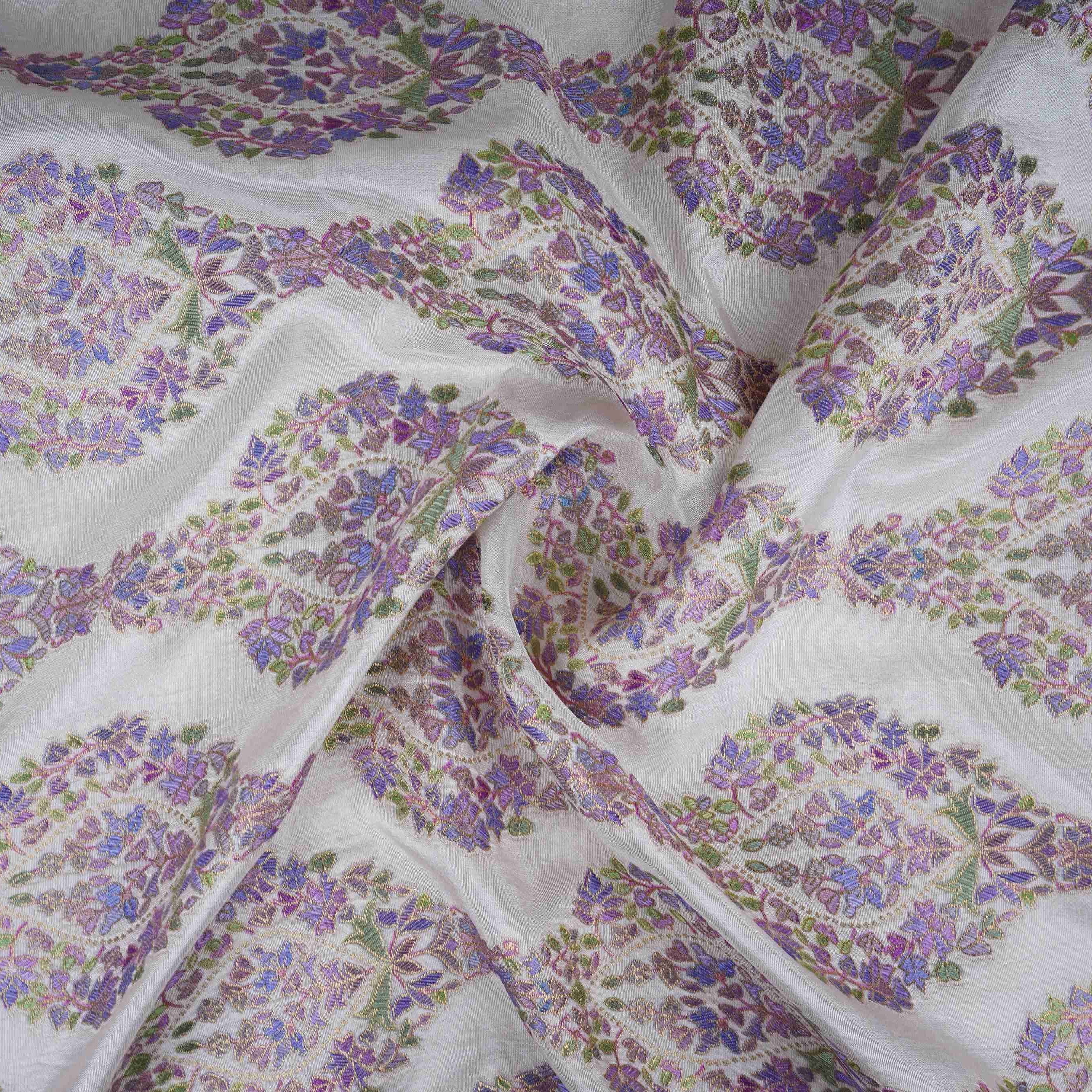Off White Meenakari Dola Jacquard Fabric SGS-30710 - Image 3