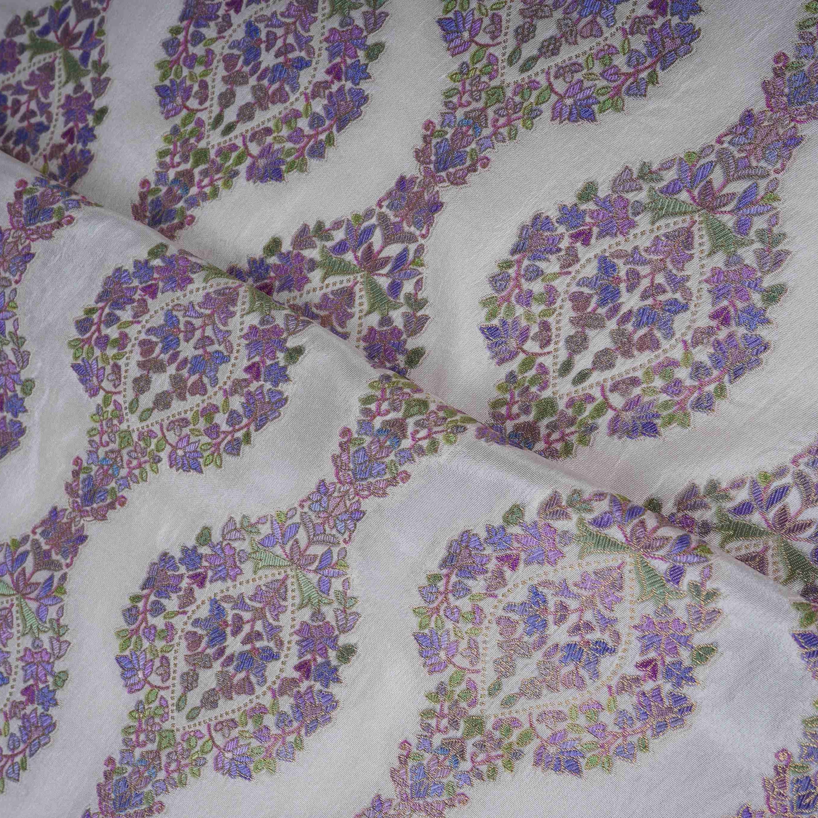 Off White Meenakari Dola Jacquard Fabric SGS-30710 - Image 4