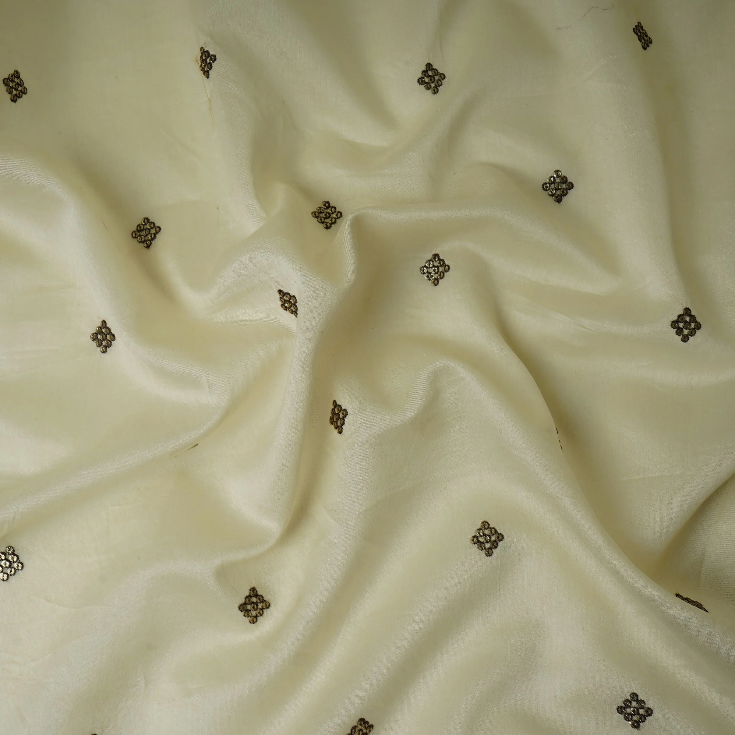 Off White Multicolor Floral Embroidery Pure Banaras Mul Chanderi Fabric SGS-30701 - Image 3