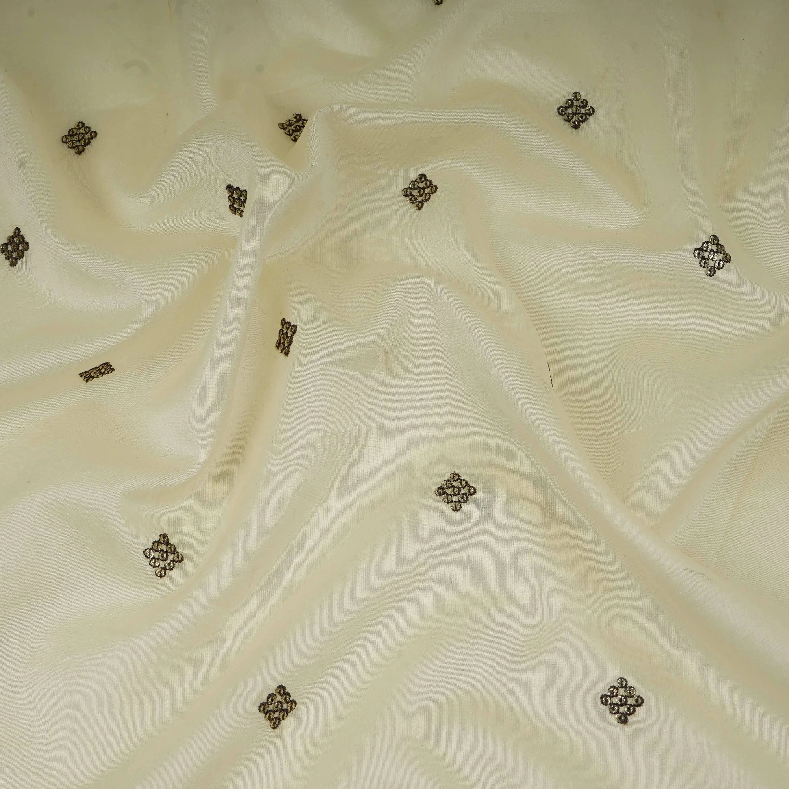 Off White Multicolor Floral Embroidery Pure Banaras Mul Chanderi Fabric SGS-30701 - Image 4