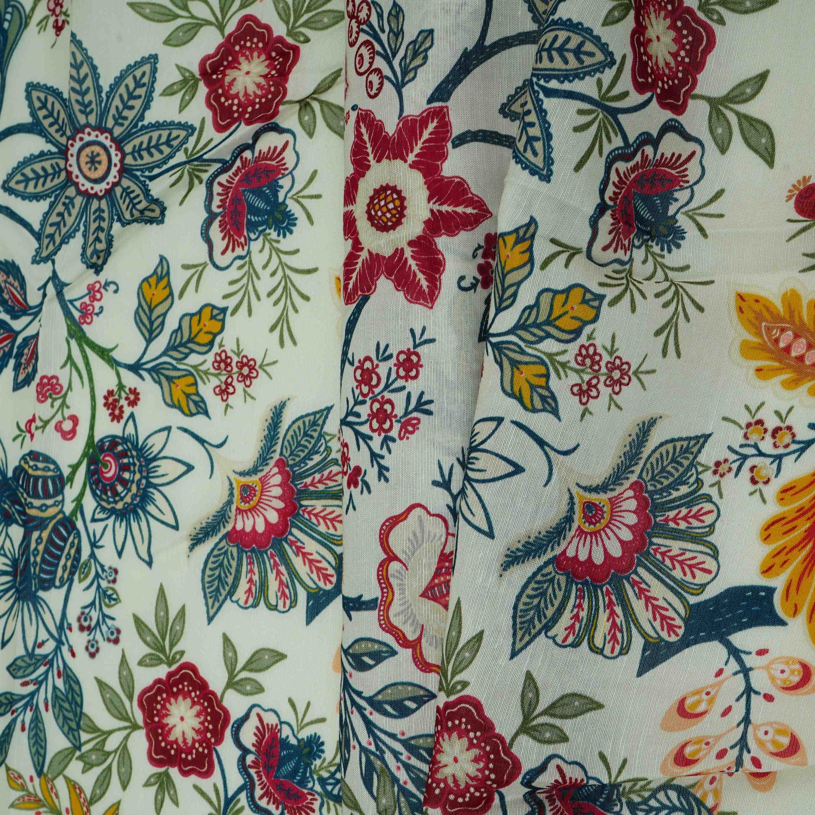 Off White Multicolor Floral Print Linen Fabric GTS-32025 - Image 4