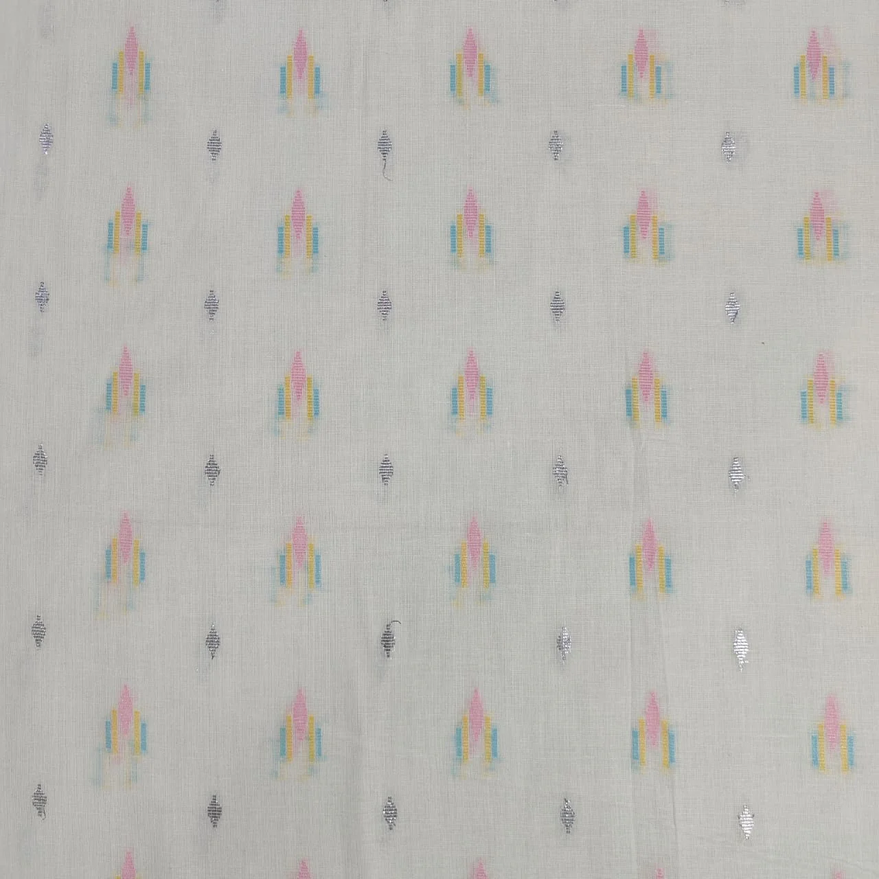 Off White & Multicolor Geometrical With Lurex Cotton Fabric 12035 - Image 3