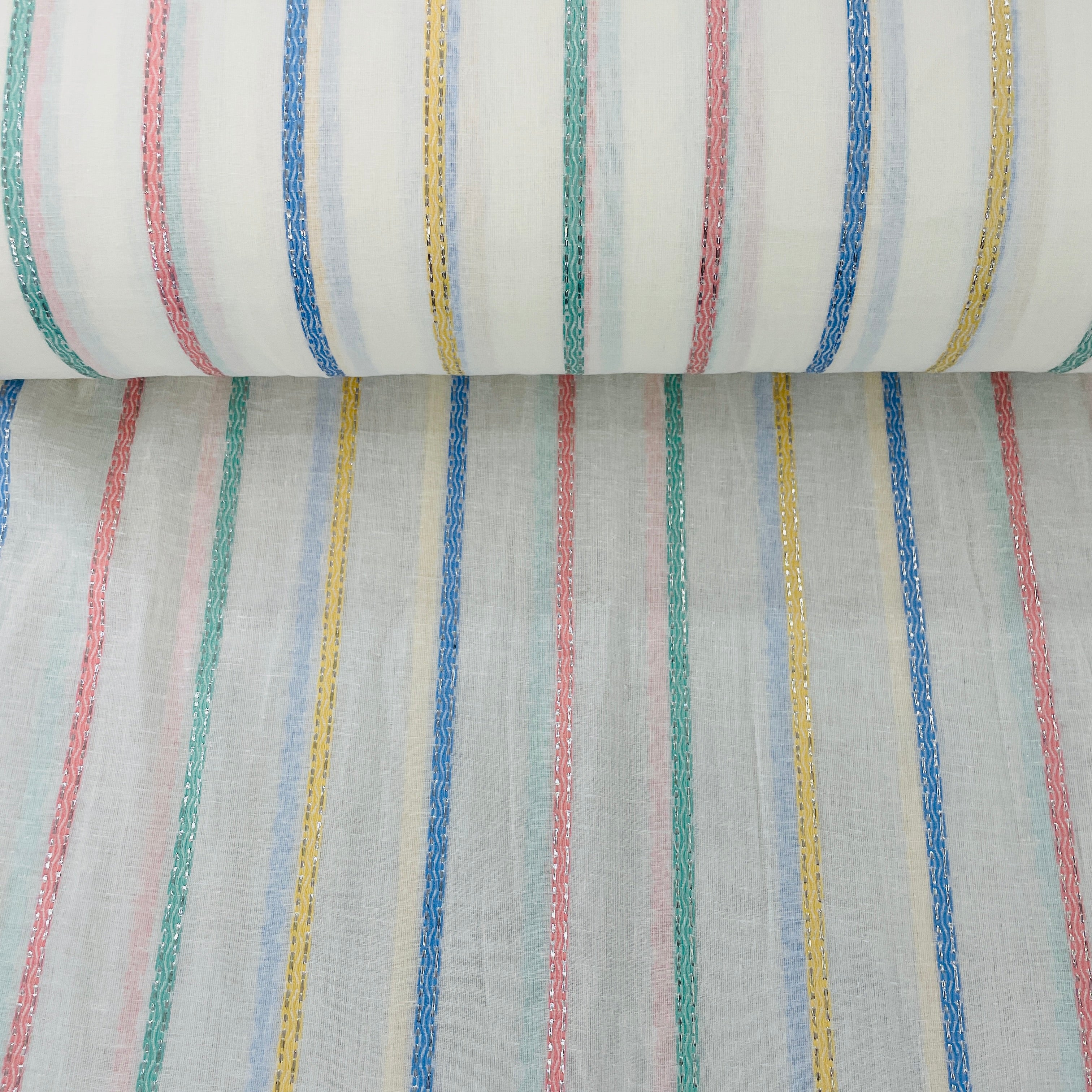 Off White Multicolor Stripe With Lurex Cotton - Image 3