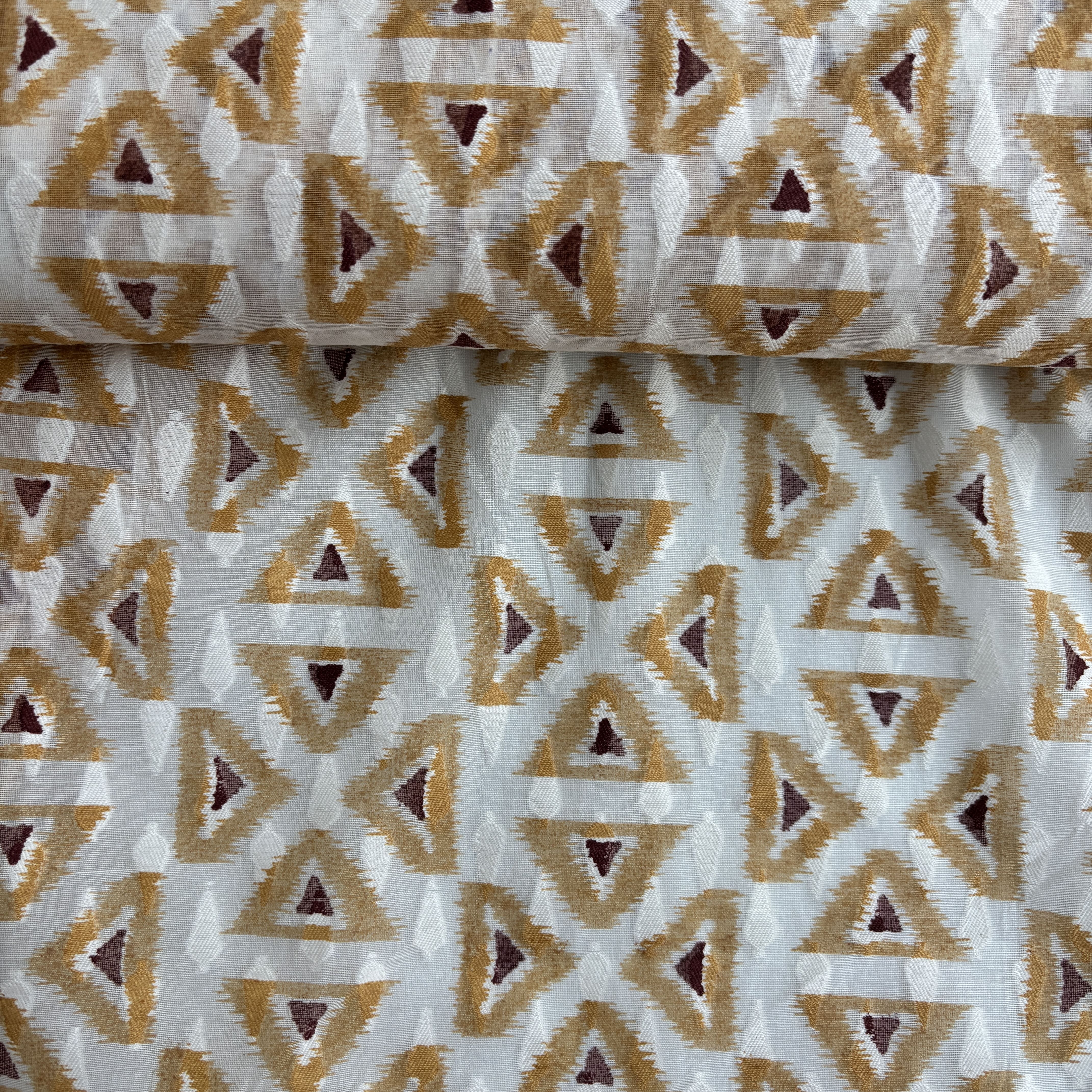 Off White Mustard Yellow Geometrical Cotton Chanderi Fabric 15617 - Image 2