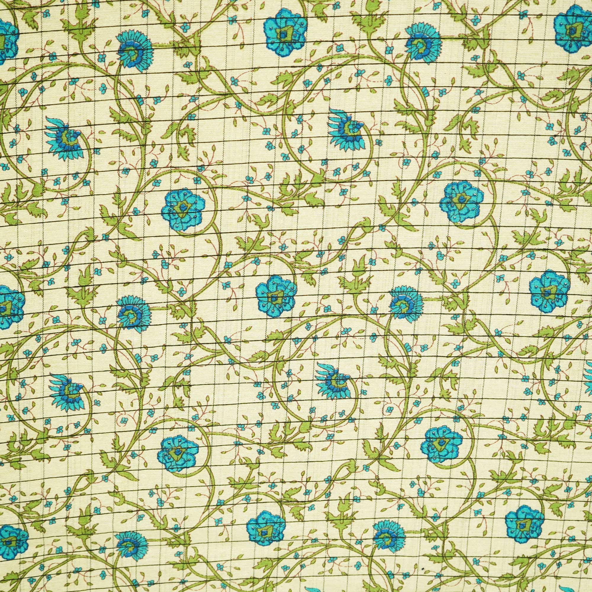 Off White & Sky Blue floral Print Cotton Jacquard Fabric SCF-23854 - Image 3