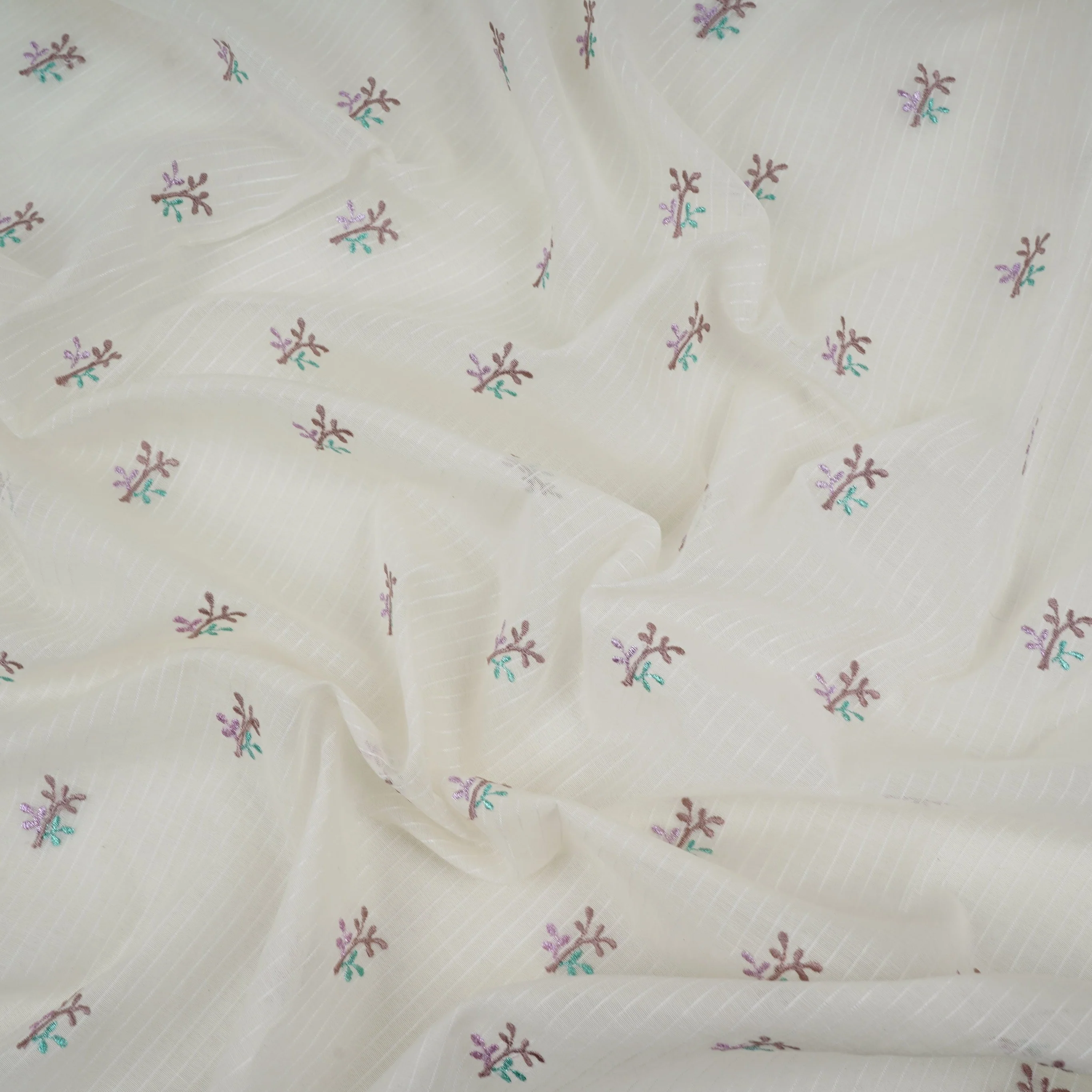 Off White Stripes thread embroidery Mul Chanderi Fabric ACF-32086 - Image 3