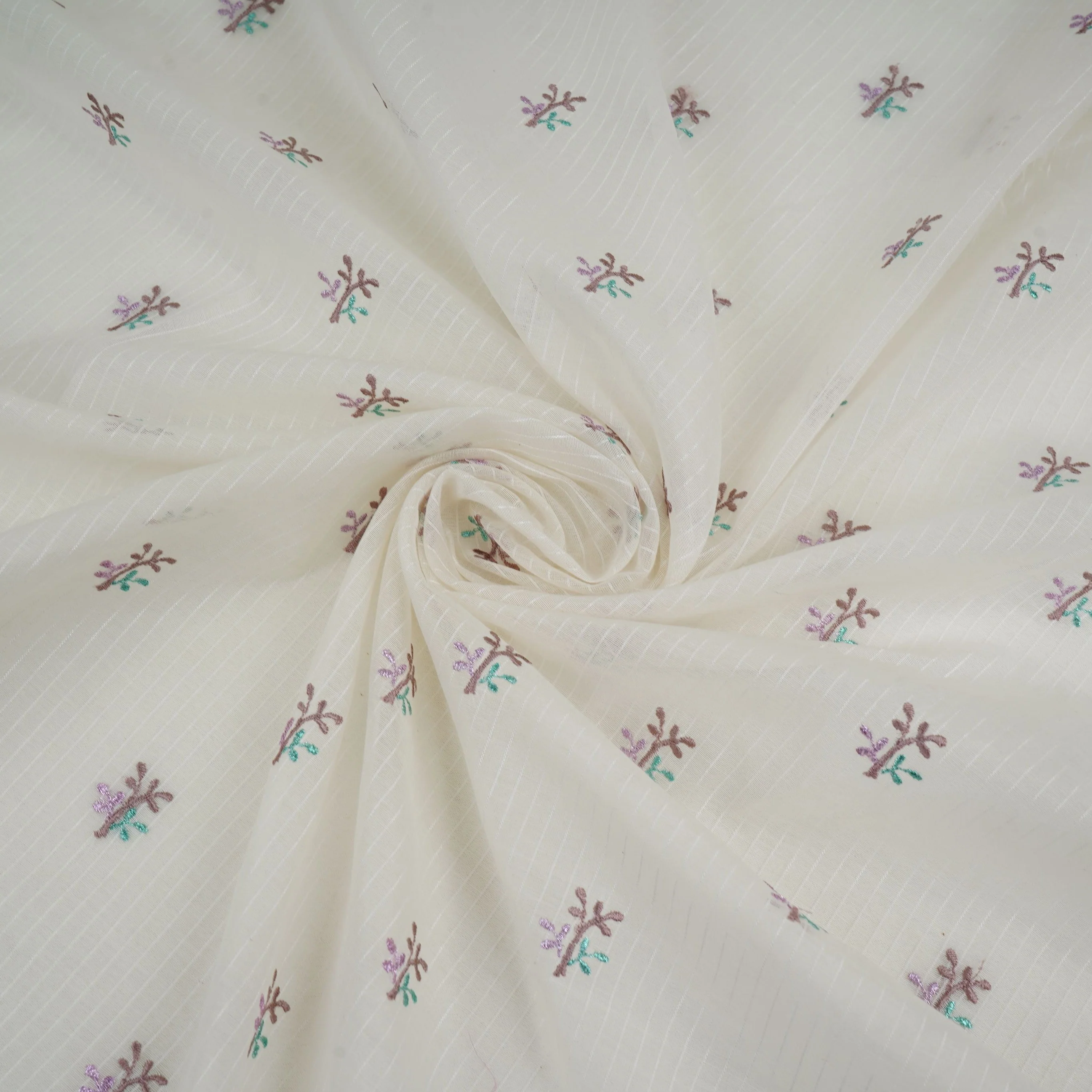 Off White Stripes thread embroidery Mul Chanderi Fabric ACF-32086 - Image 4